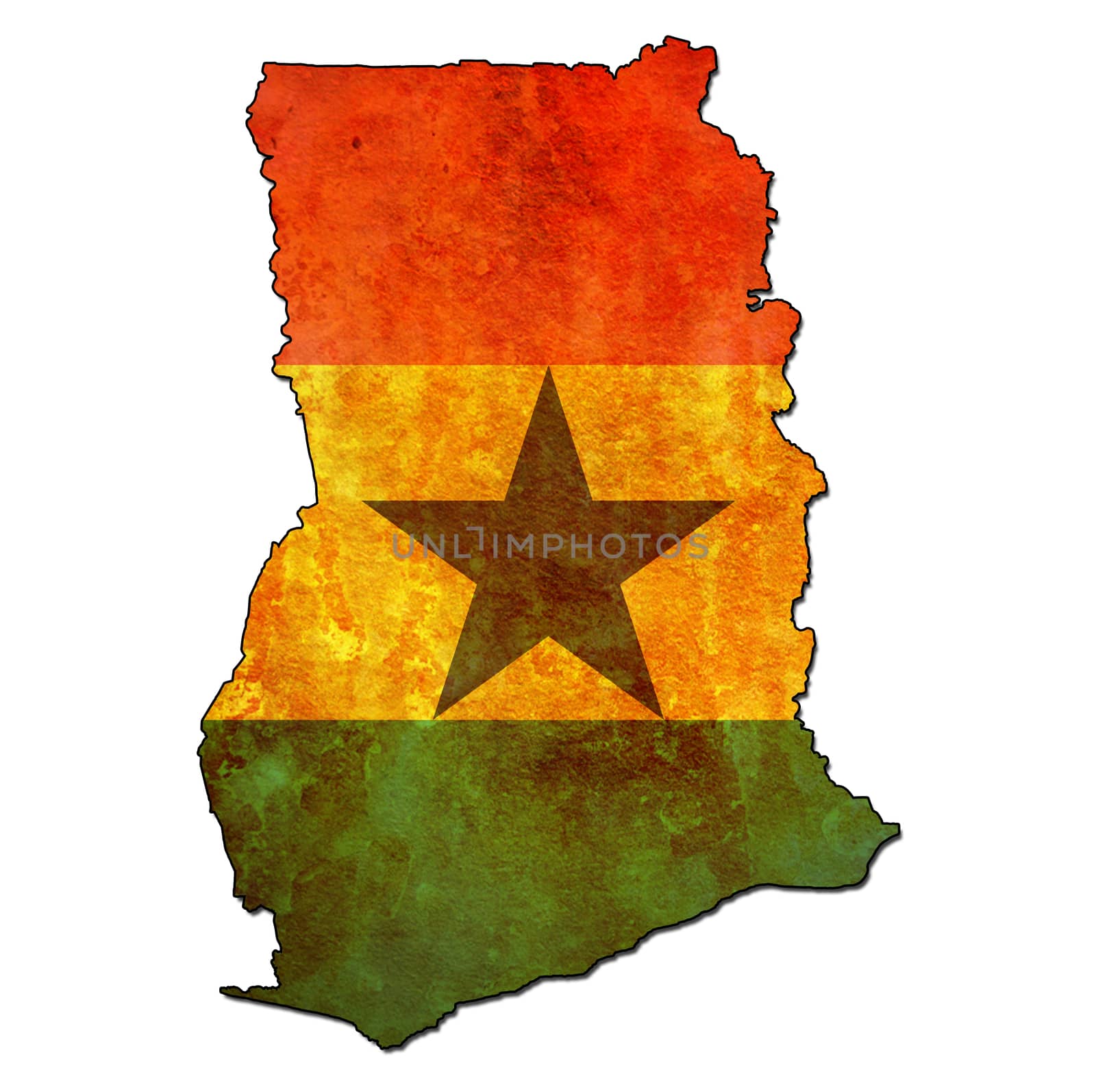 map with flag of ghana with national borders