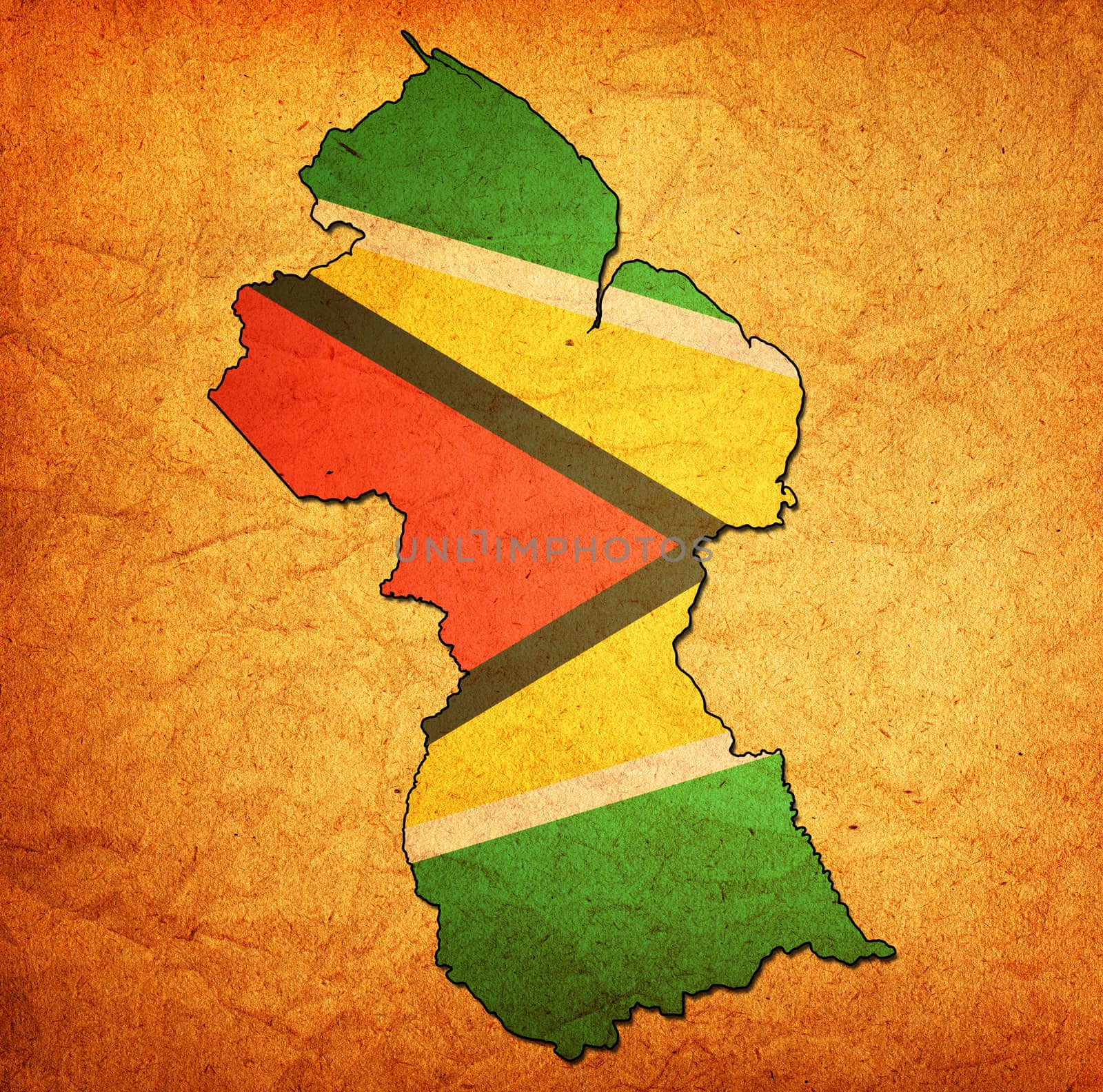 map with flag of guyana with national borders