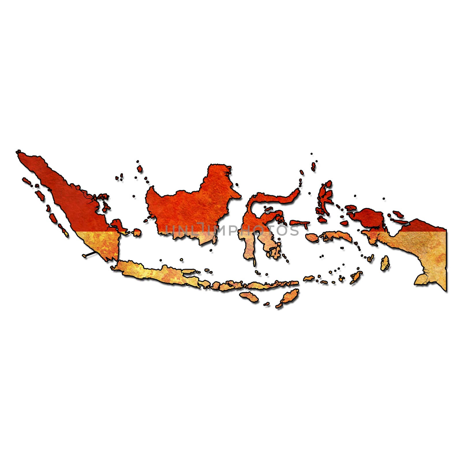 map with flag of indonesia with national borders