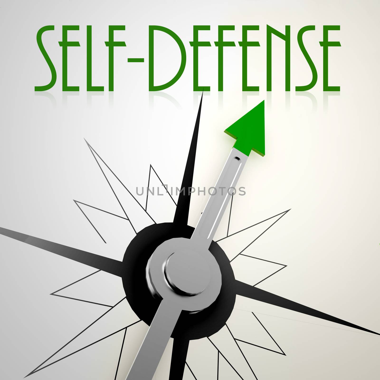 Self defense on green compass. Concept of healthy lifestyle