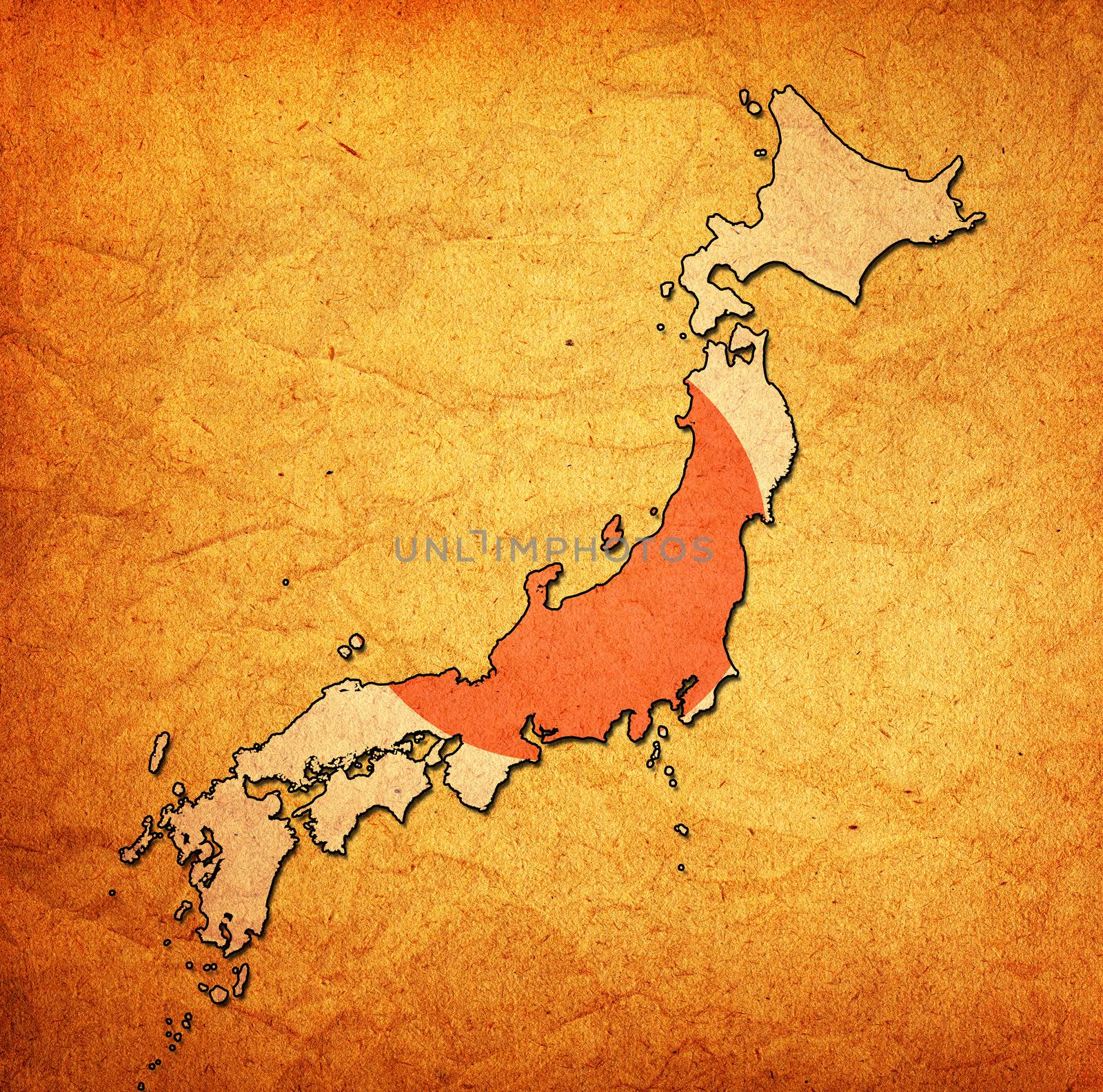 map with flag of japan with national borders