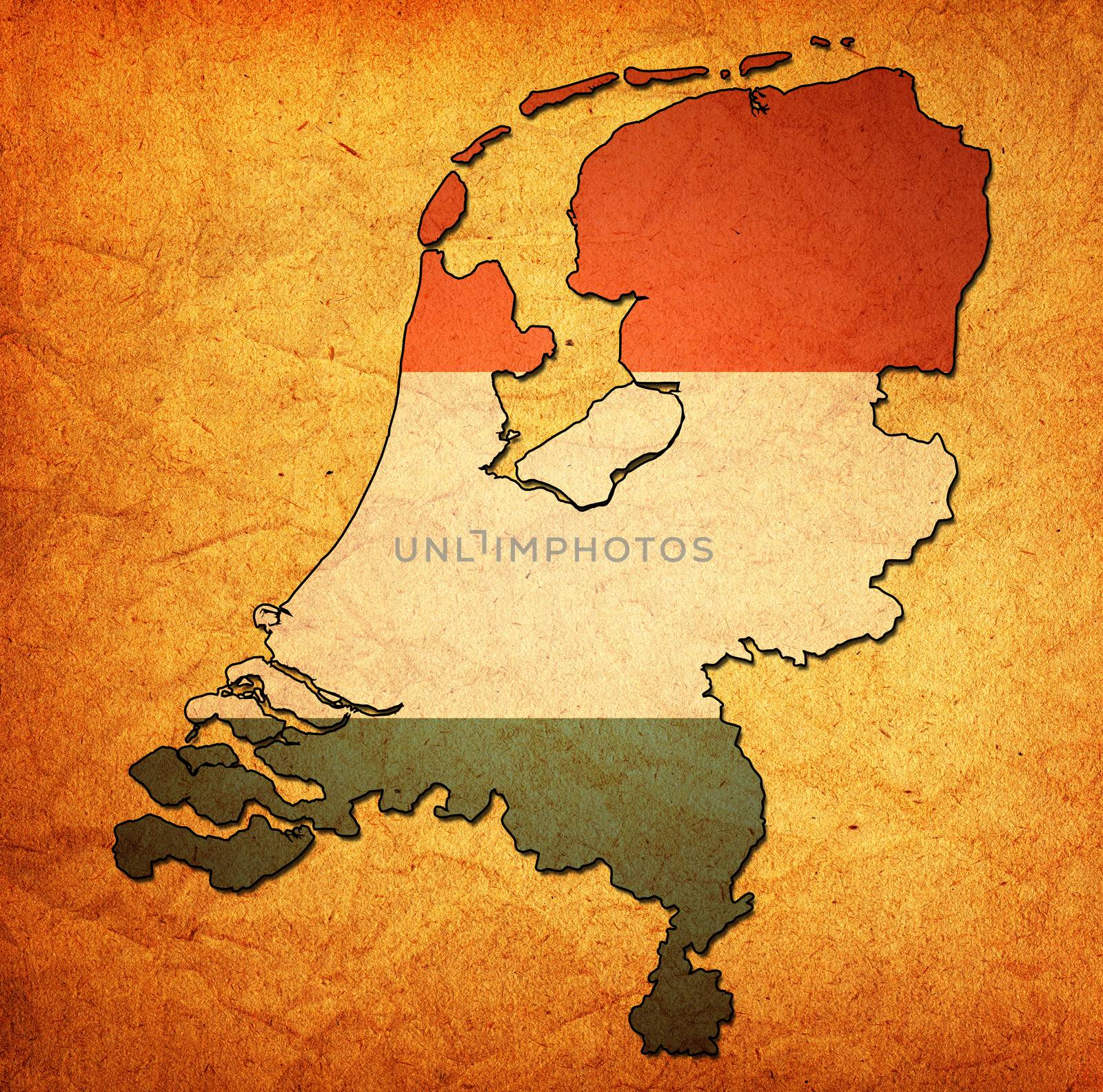 map with flag of netherlands with national borders