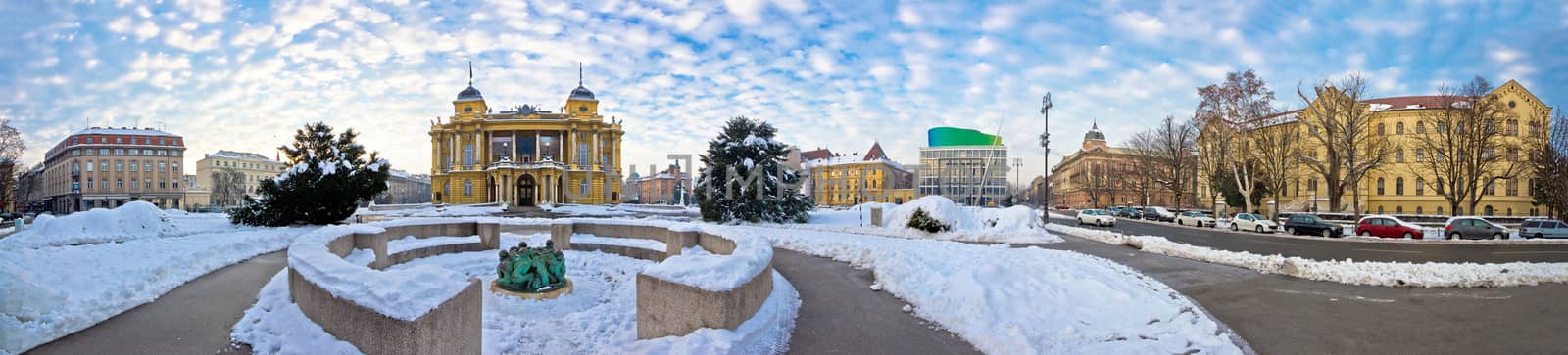 Zagreb Marshal Tito square winter panorama, capital od Croatia