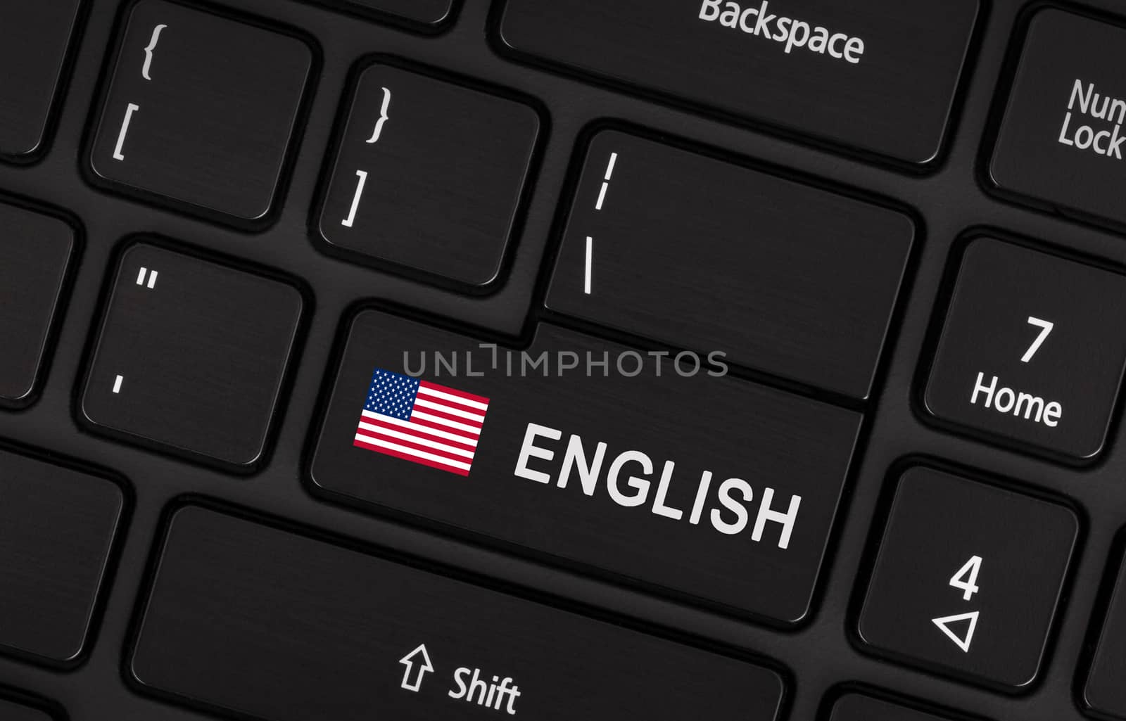 Enter button with flag USA - Concept of language (learning or translate)