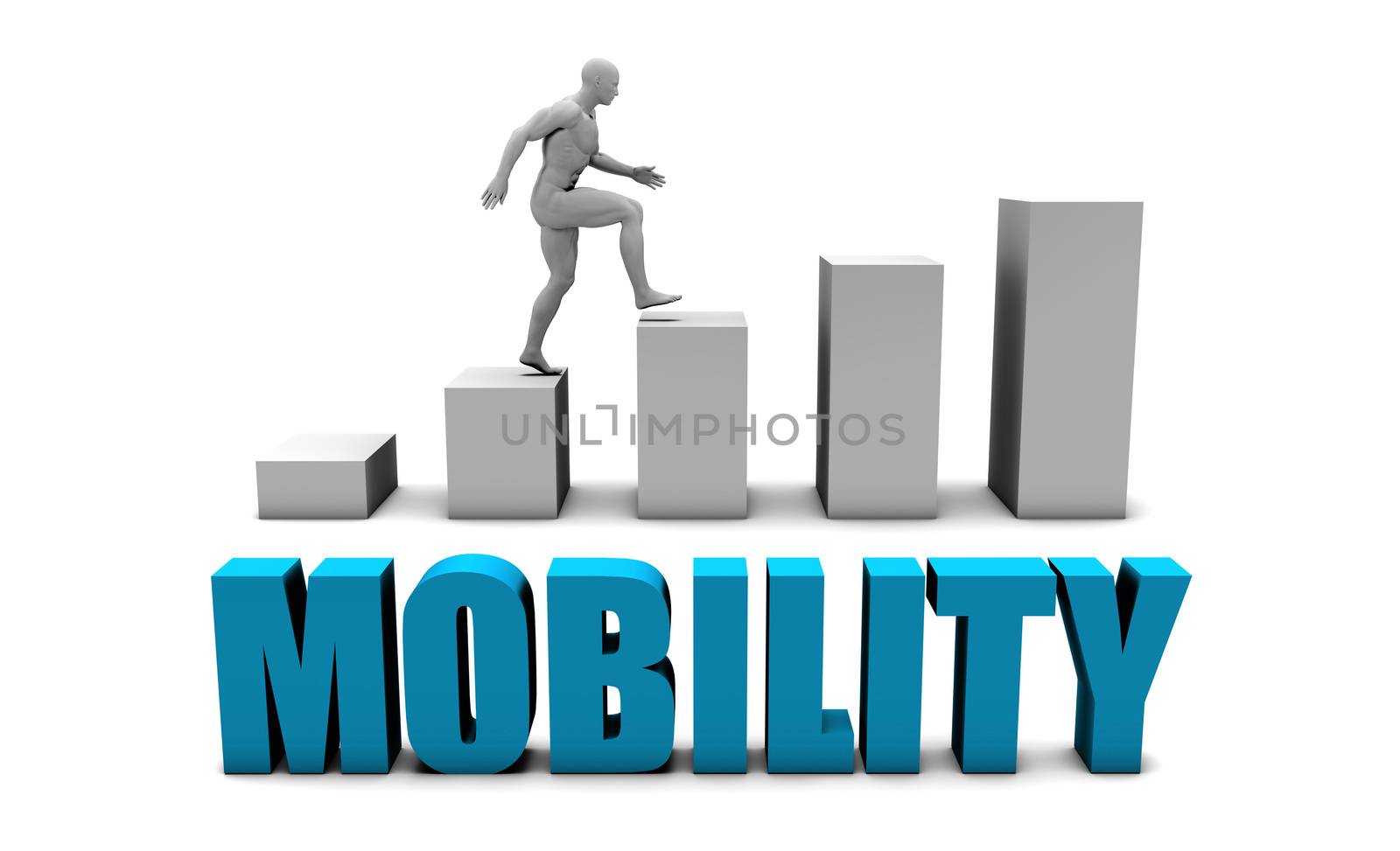 Mobility 3D Concept  in Blue with Bar Chart Graph