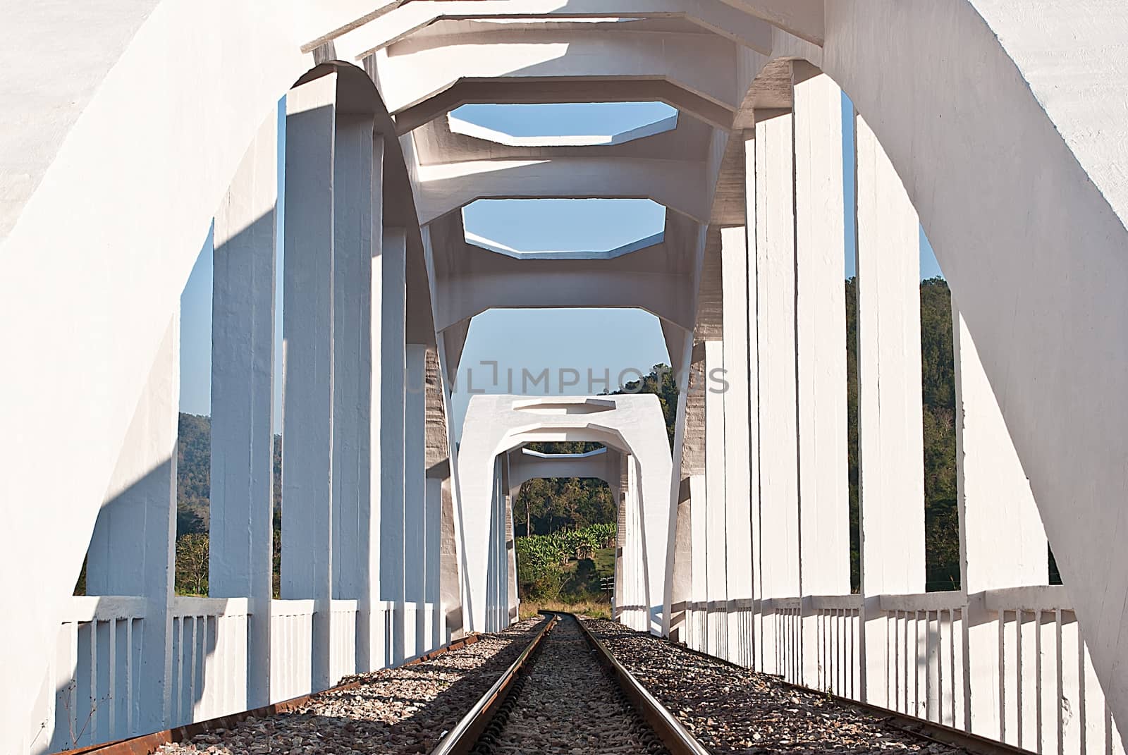 structure of white train bridge, northern Thailand by rakoptonLPN