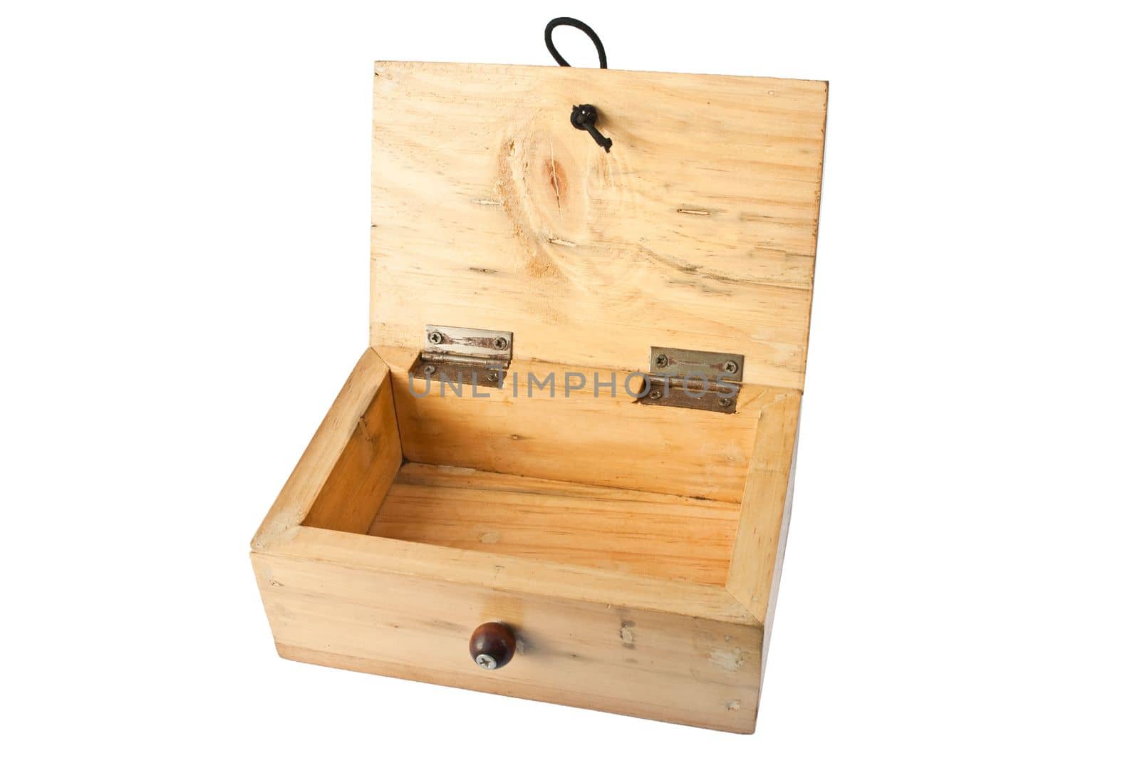 Wooden box on white background