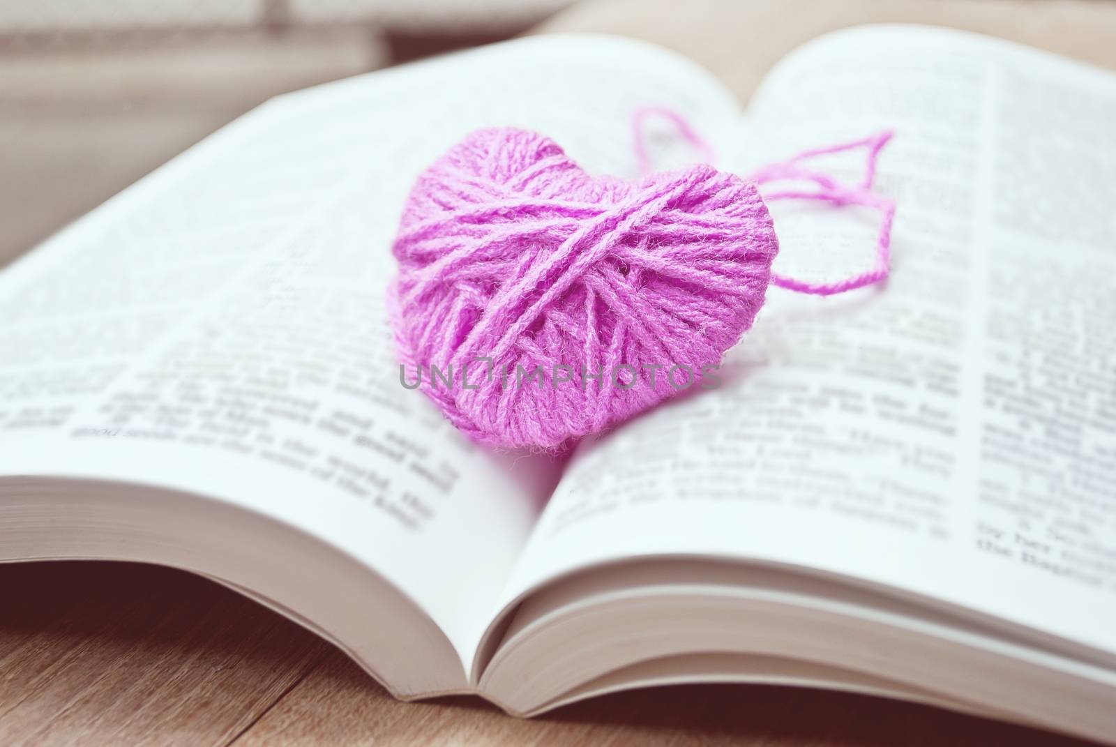 pink heart knitting wool put on the book, for valentine's day by rakoptonLPN