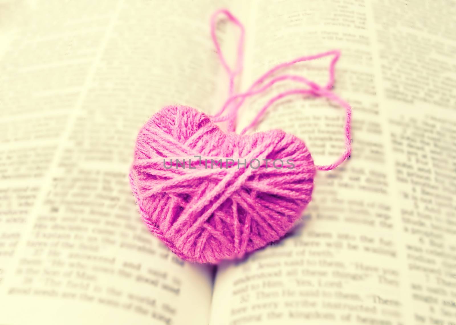 pink heart knitting wool put on the book, for valentine's day by rakoptonLPN