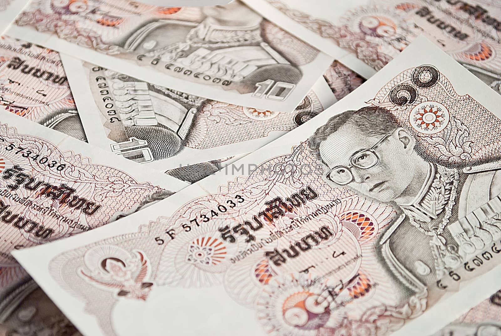 thai money banknotes ten baht closeup background