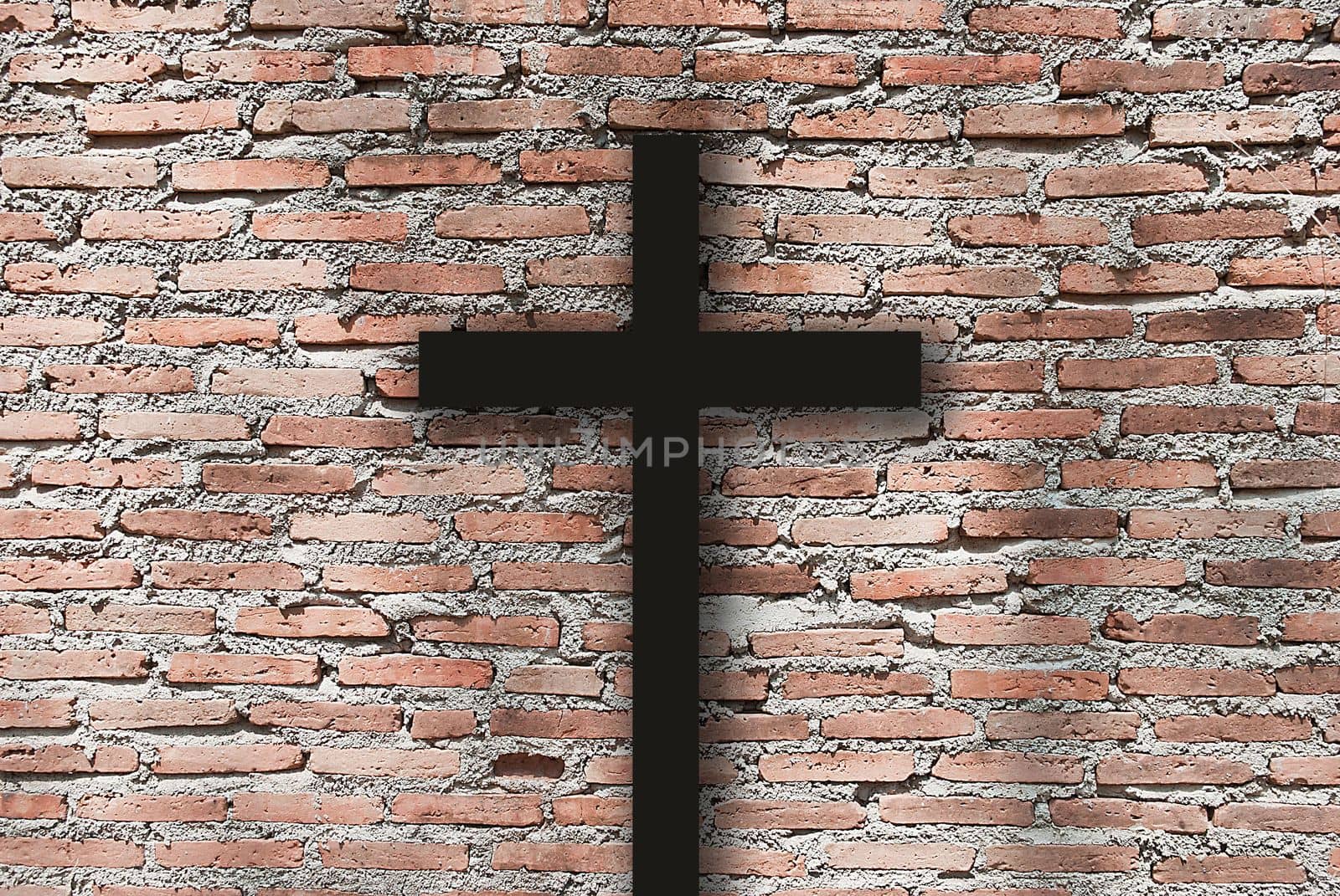 christ cross into a brick wall as background, grunge wall