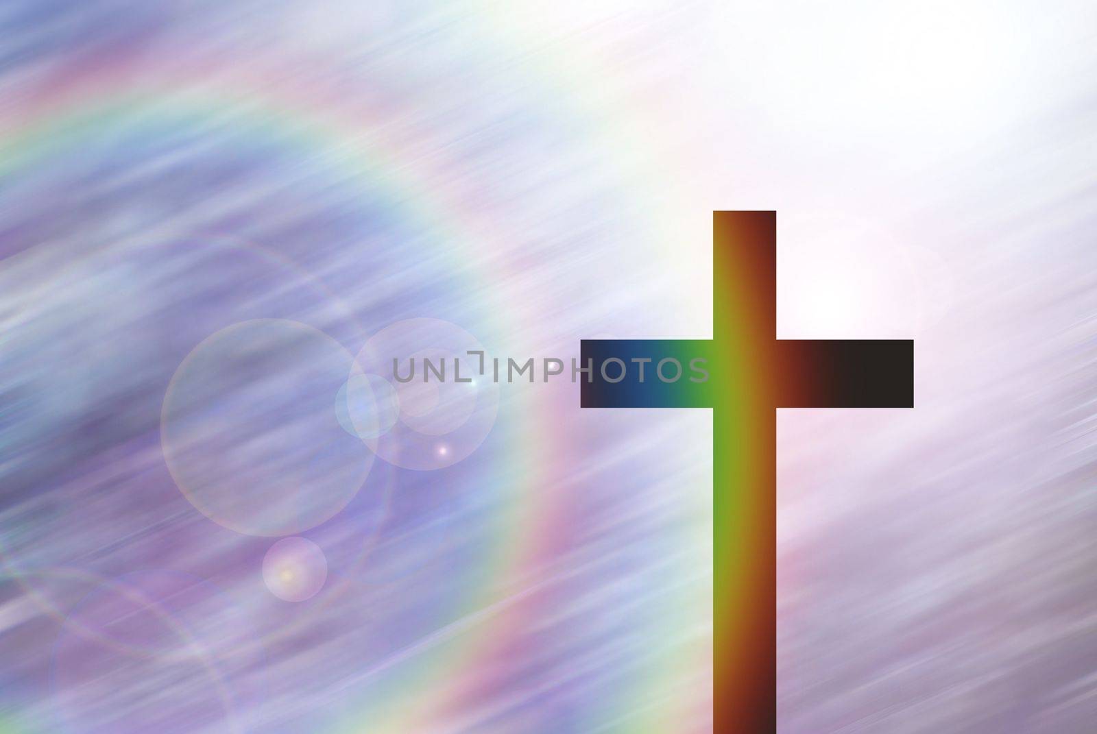 christ cross on abstract motion blur background with lighting lens flare and rainbow for webdesign, colorful background, blurred, wallpaper