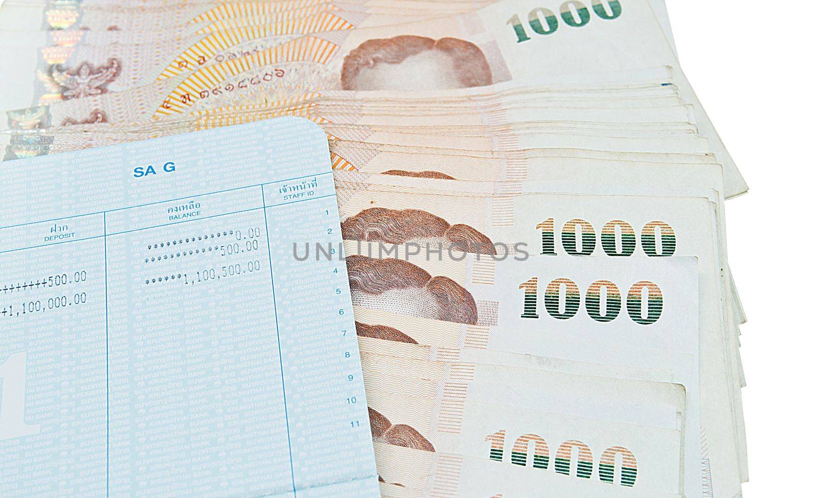 book bank with Thai money ready to rich on white background