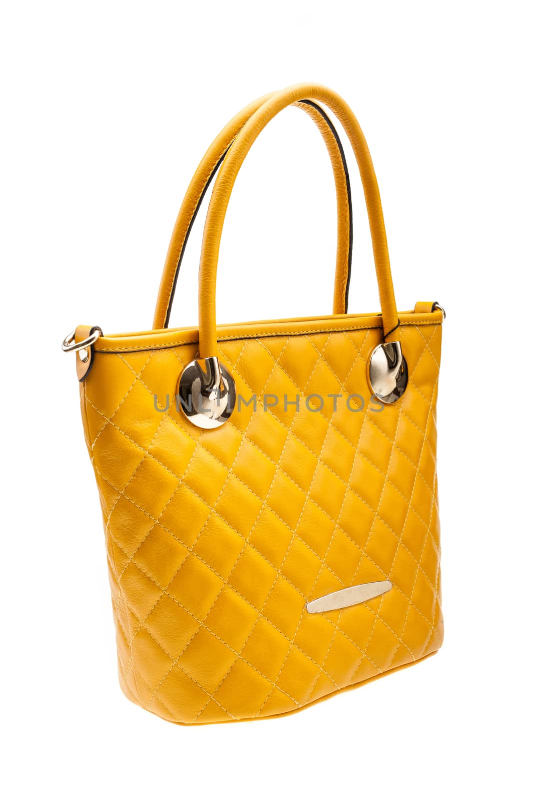 New yellow womens bag isolated on white background.