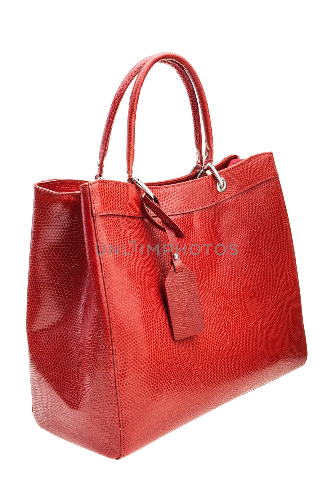 New red womens bag isolated on white background.