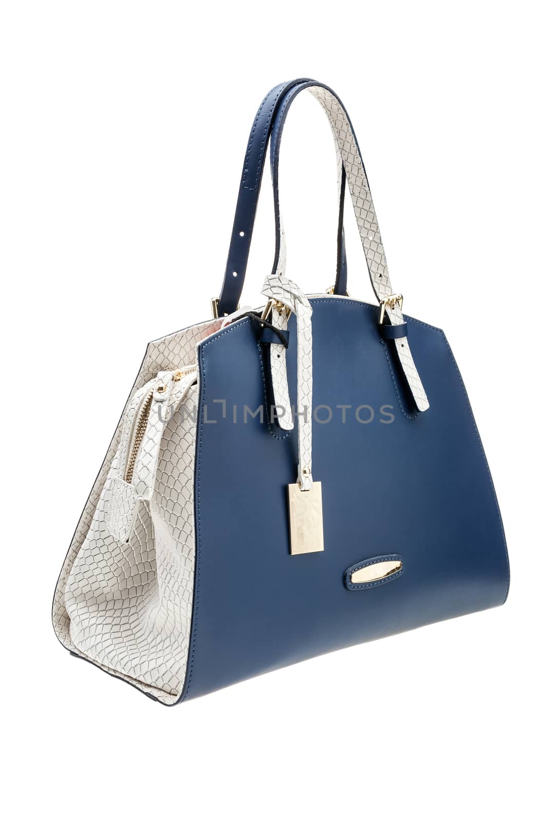New blue and white womens bag isolated on white background.