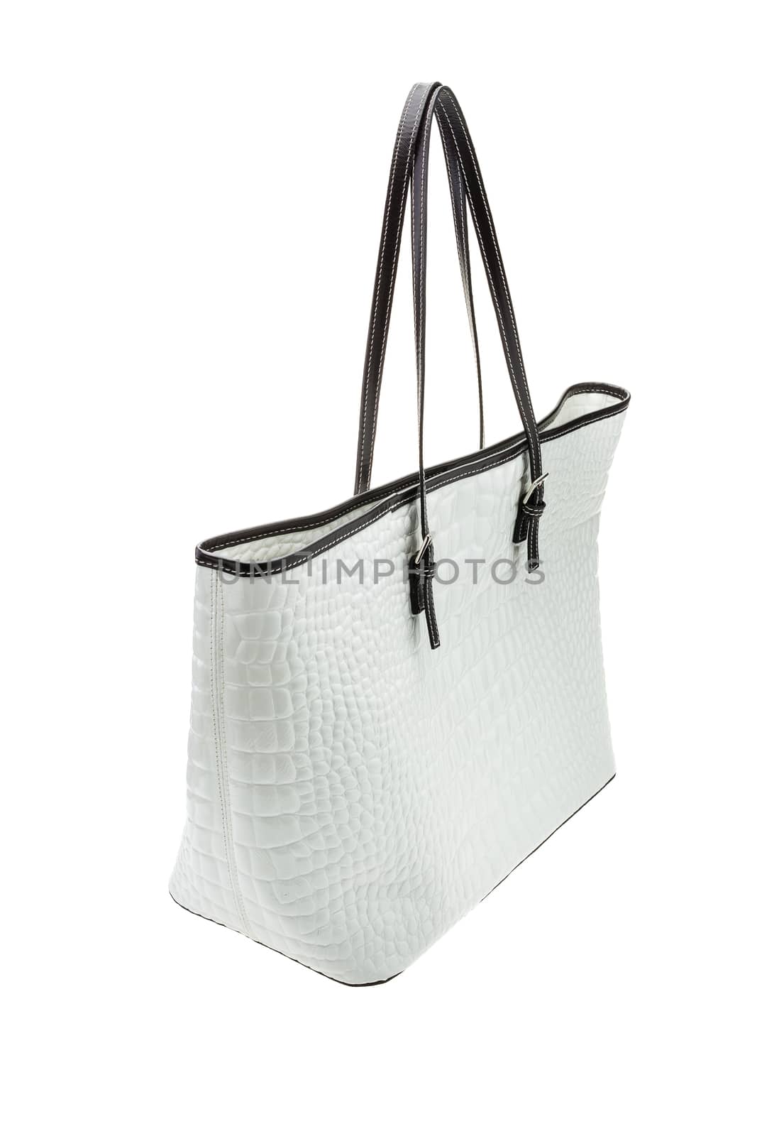 New white womens bag with black strip, isolated on white background.