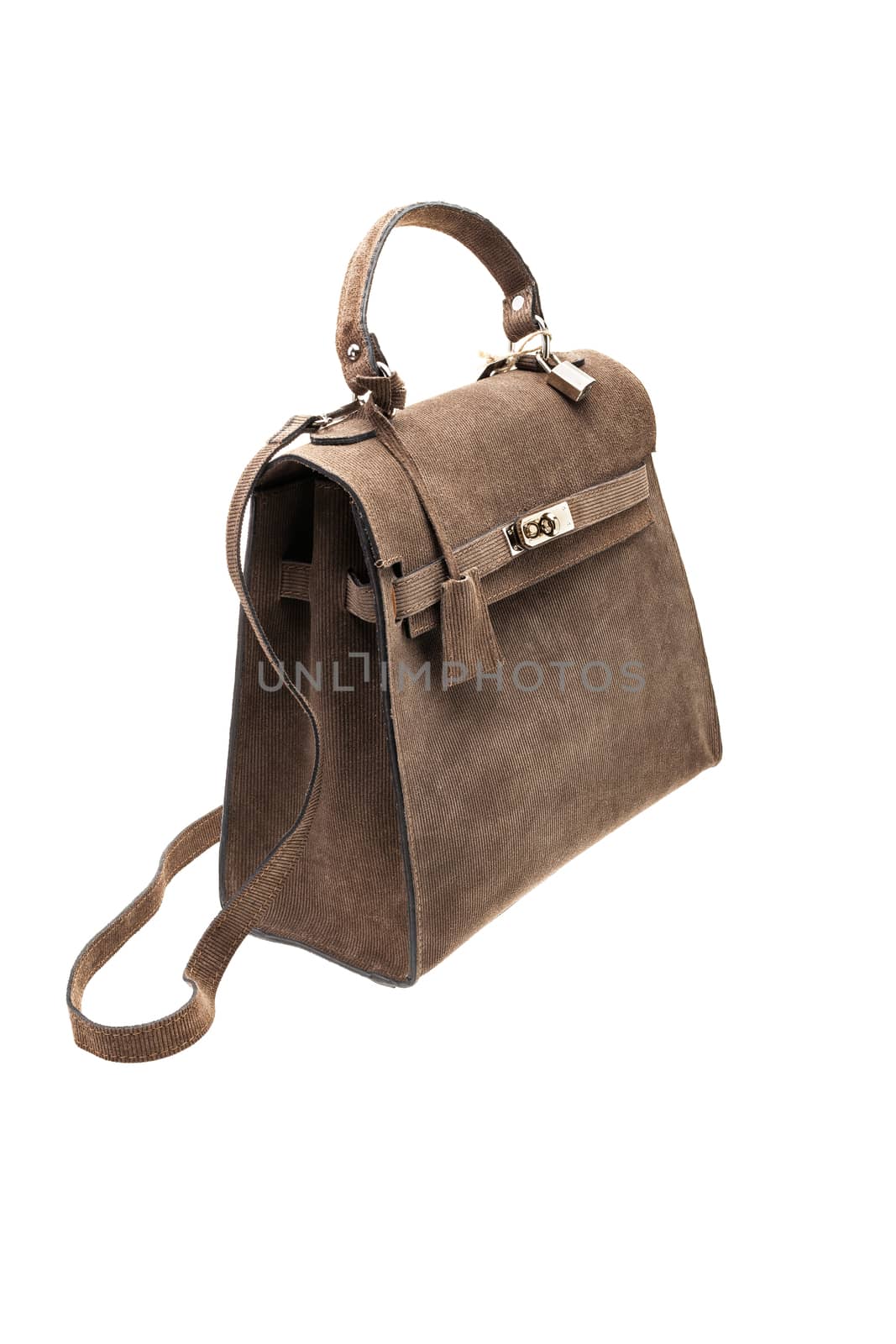 New Brown leather womens bag isolated on white background.