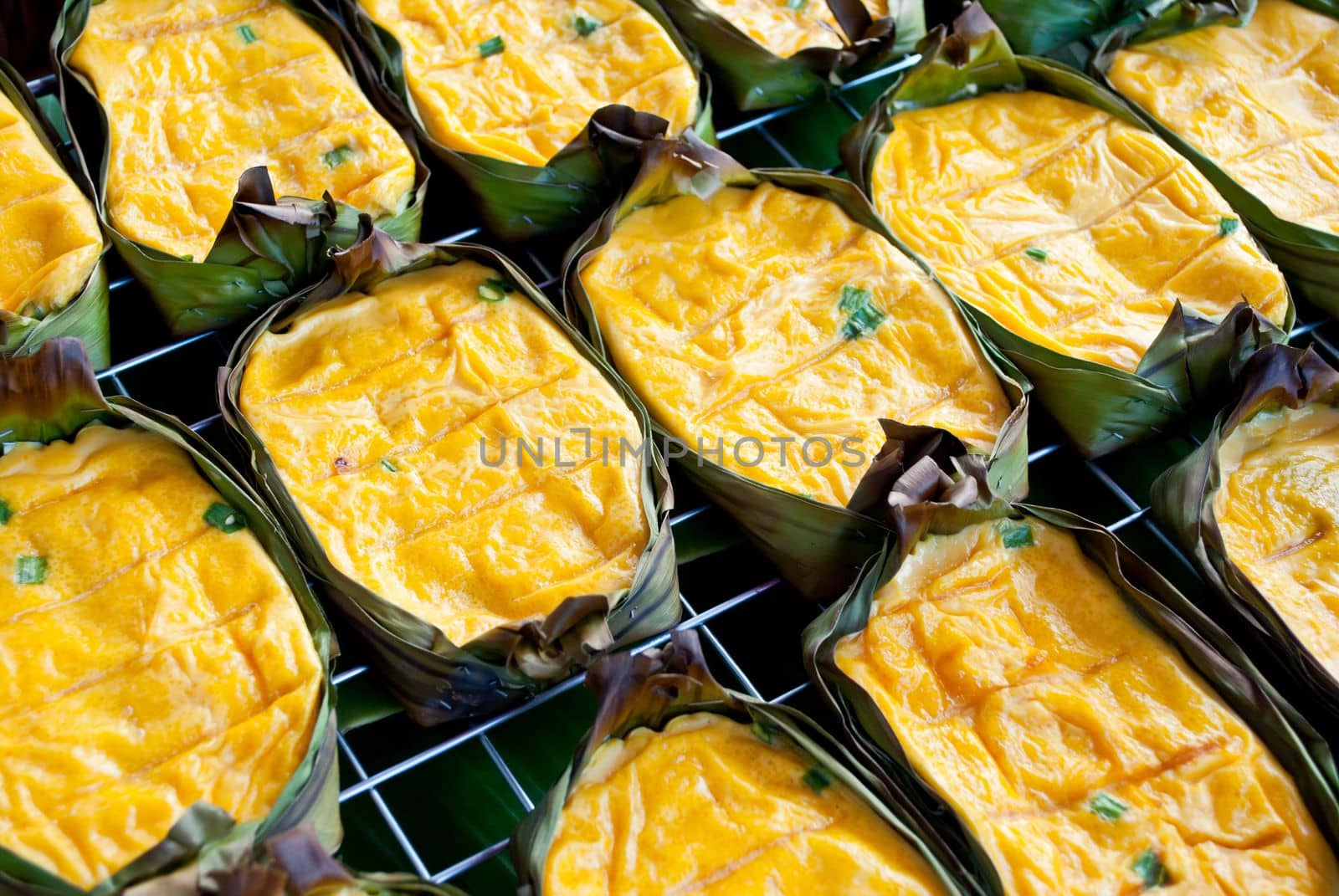 grilled eggs with banana leaf, lanna food, asian food