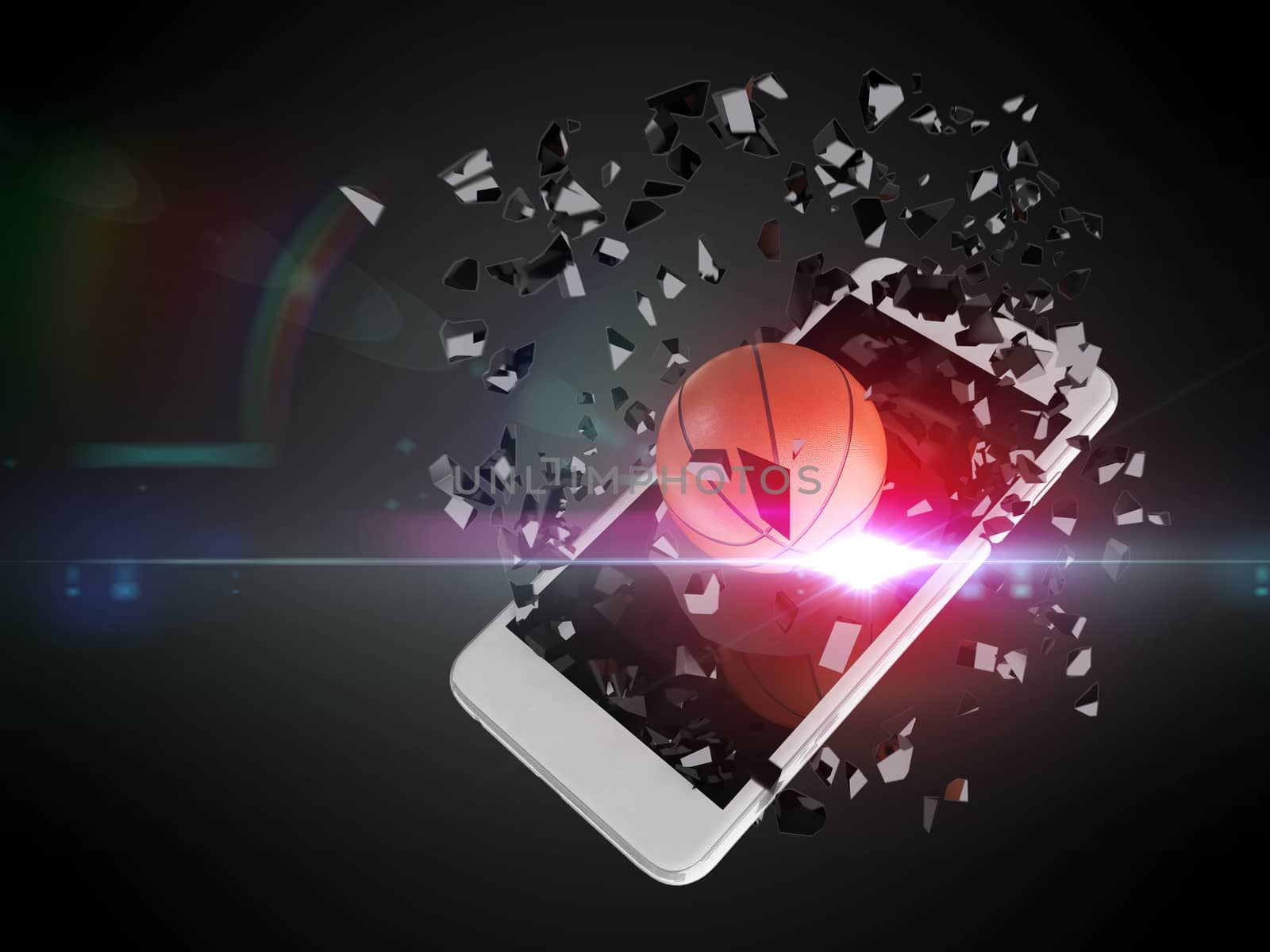 basketball burst out of the smartphone by teerawit