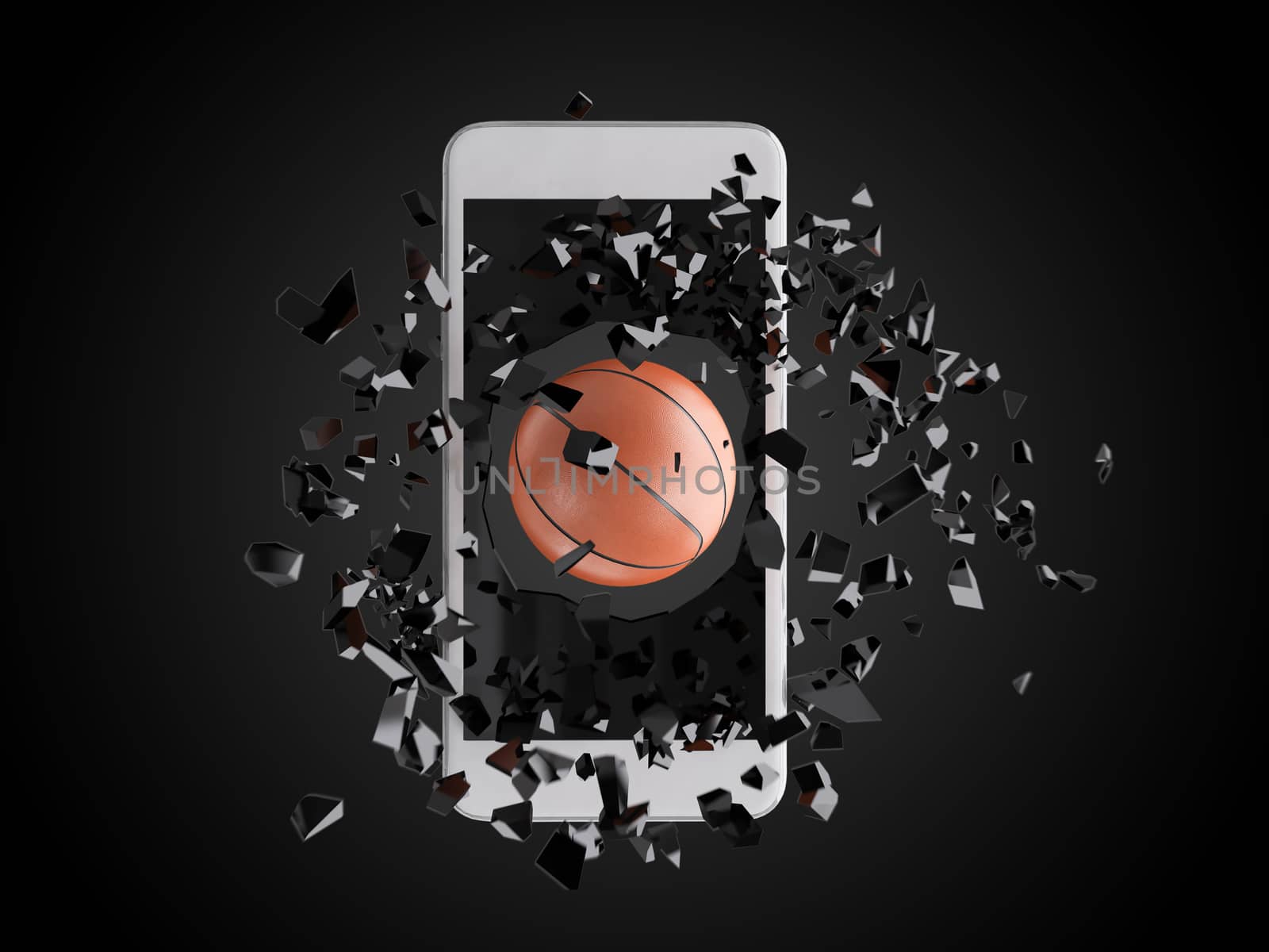 basketball burst out of the smartphone by teerawit