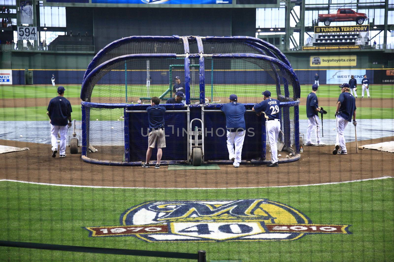 Batting practice at Miller Park before a Brewers game against the Chicago Cubs.