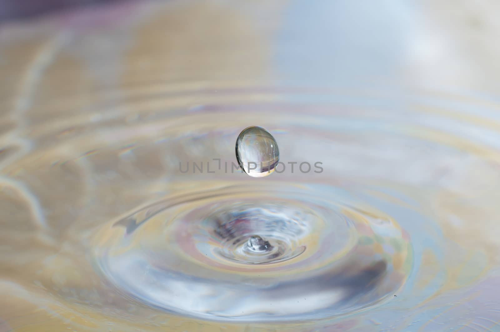 Multicolored water droplet captured with high speed lights