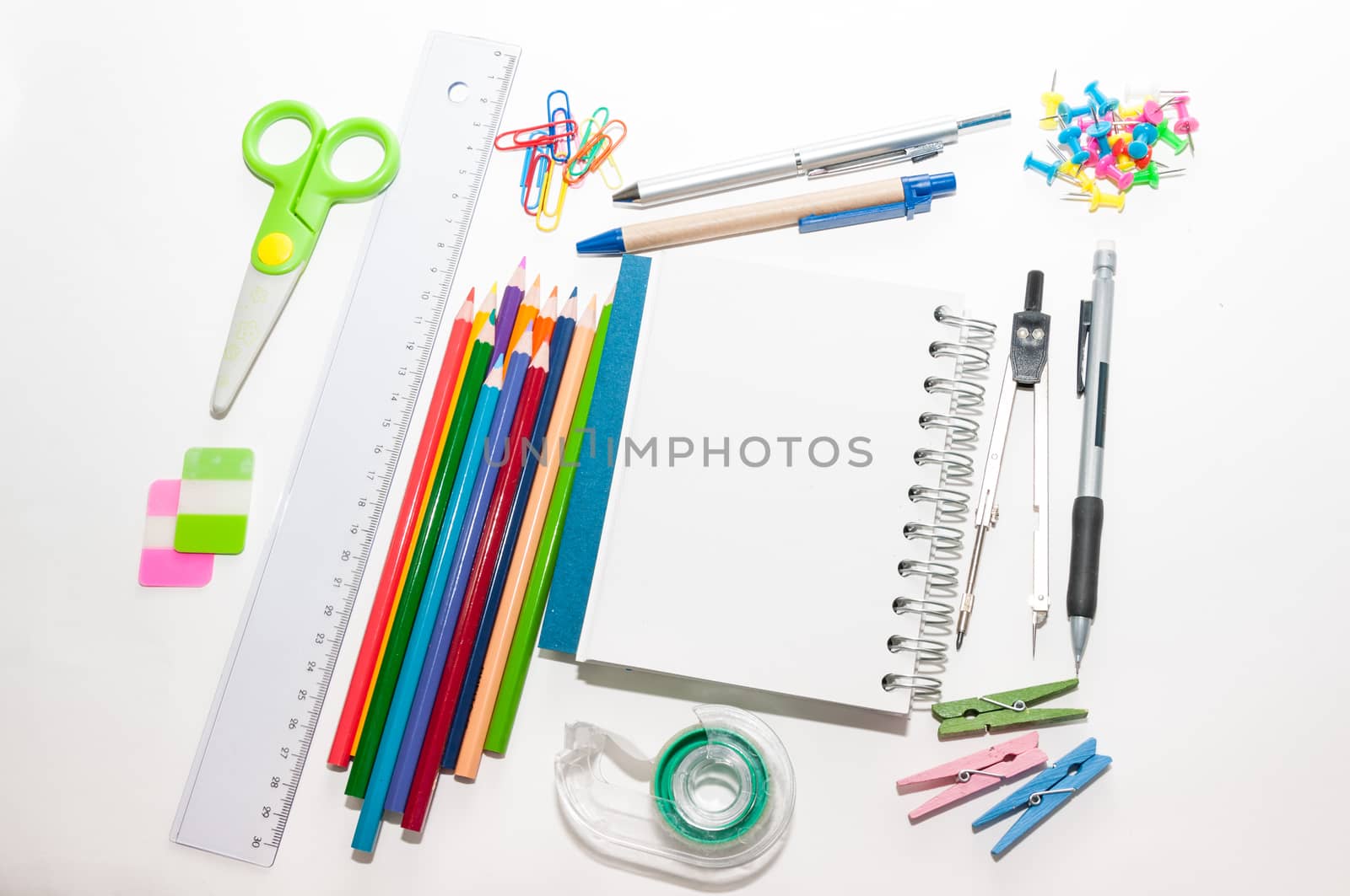 Office supplies on a white background by Mariamarmar