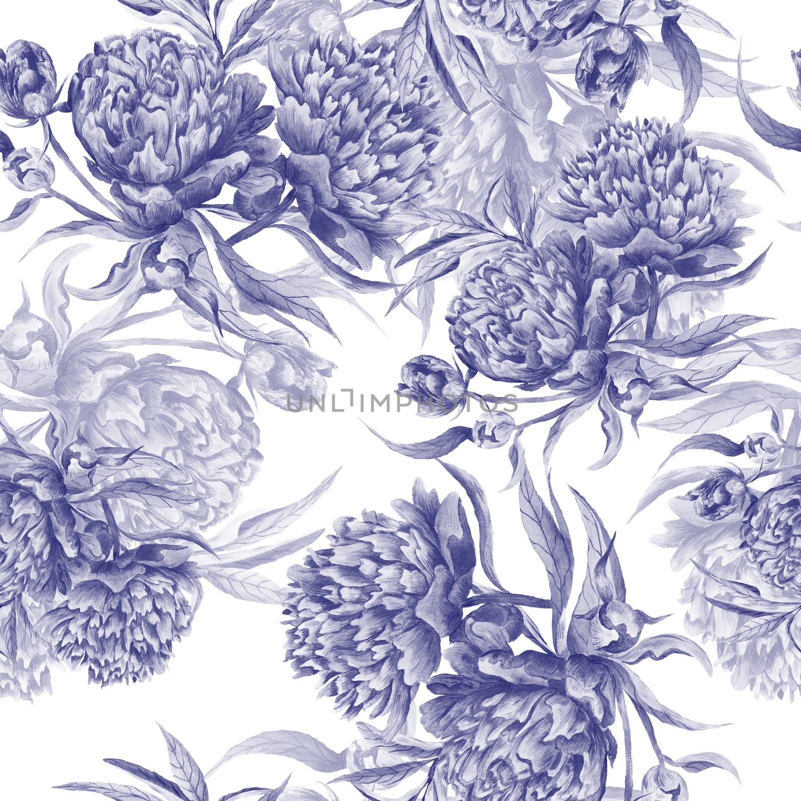Seamless hand-painted pattern in indigo color for romantic wallpaper, textile, interior design