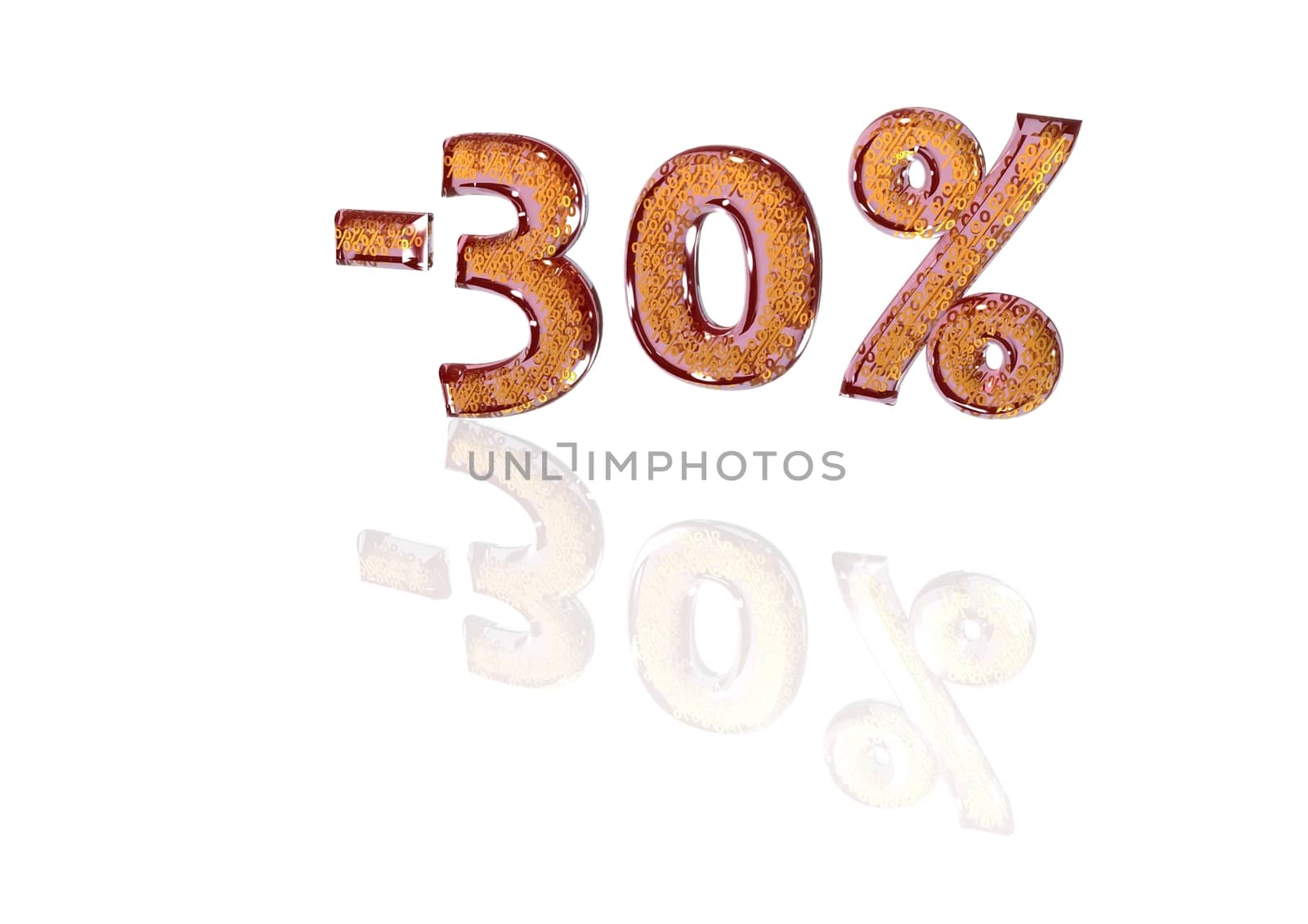 Transparent inscription minus 30 percent with a set of gold signs of percent in it