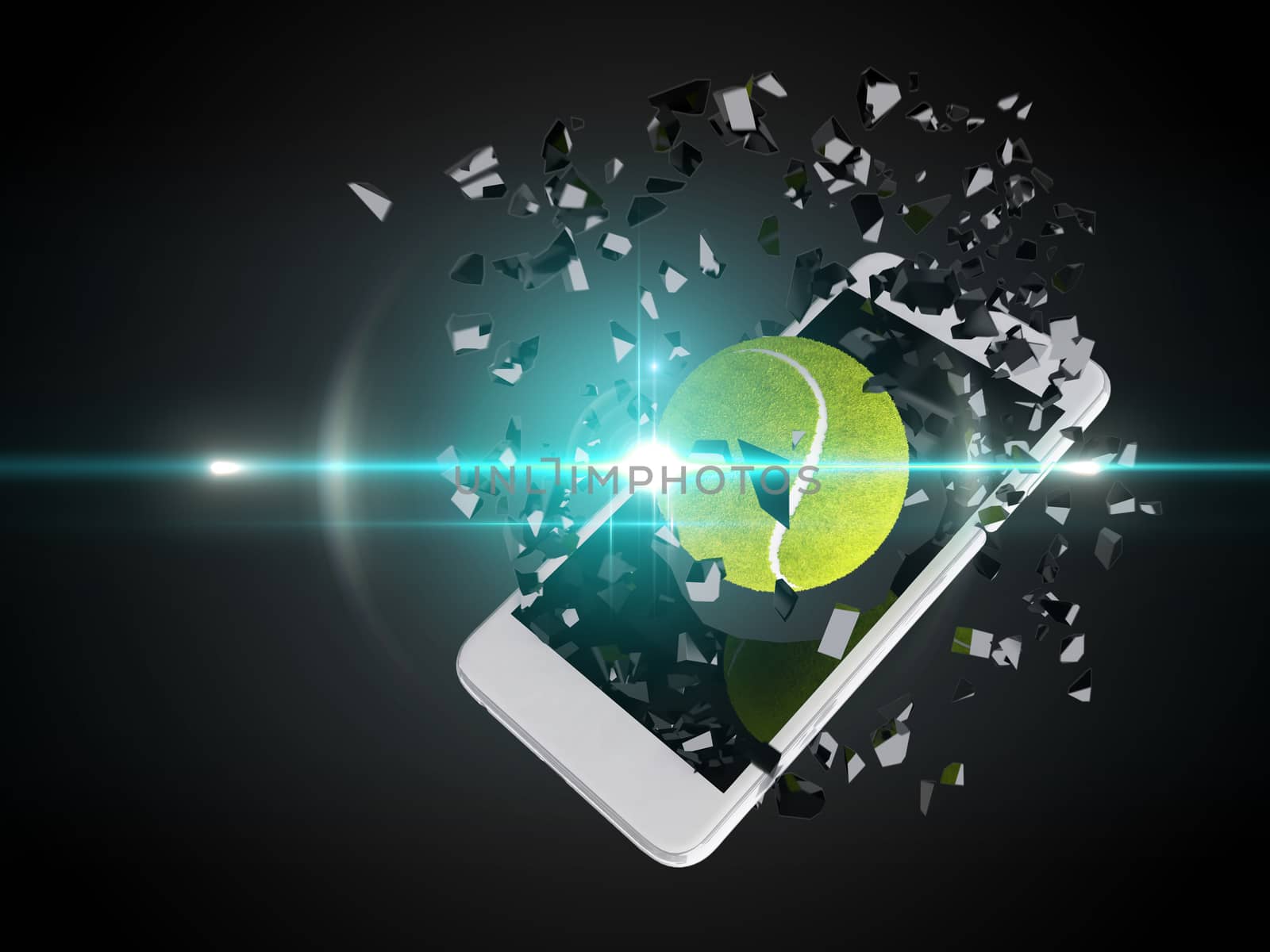 tennis ball burst out of the smartphone by teerawit