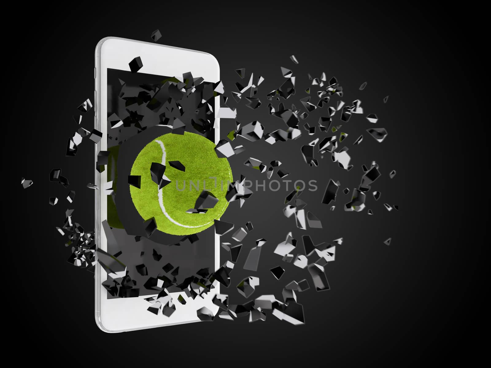 tennis ball burst out of the smartphone by teerawit