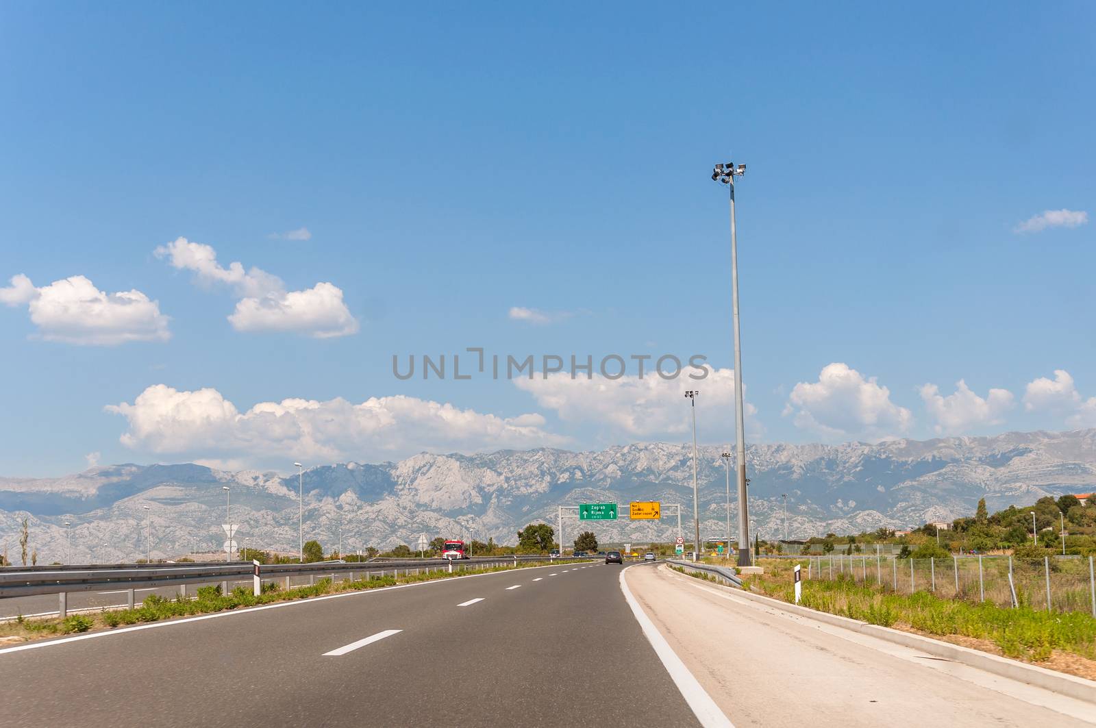 Highway in Croatia with mountains in the background