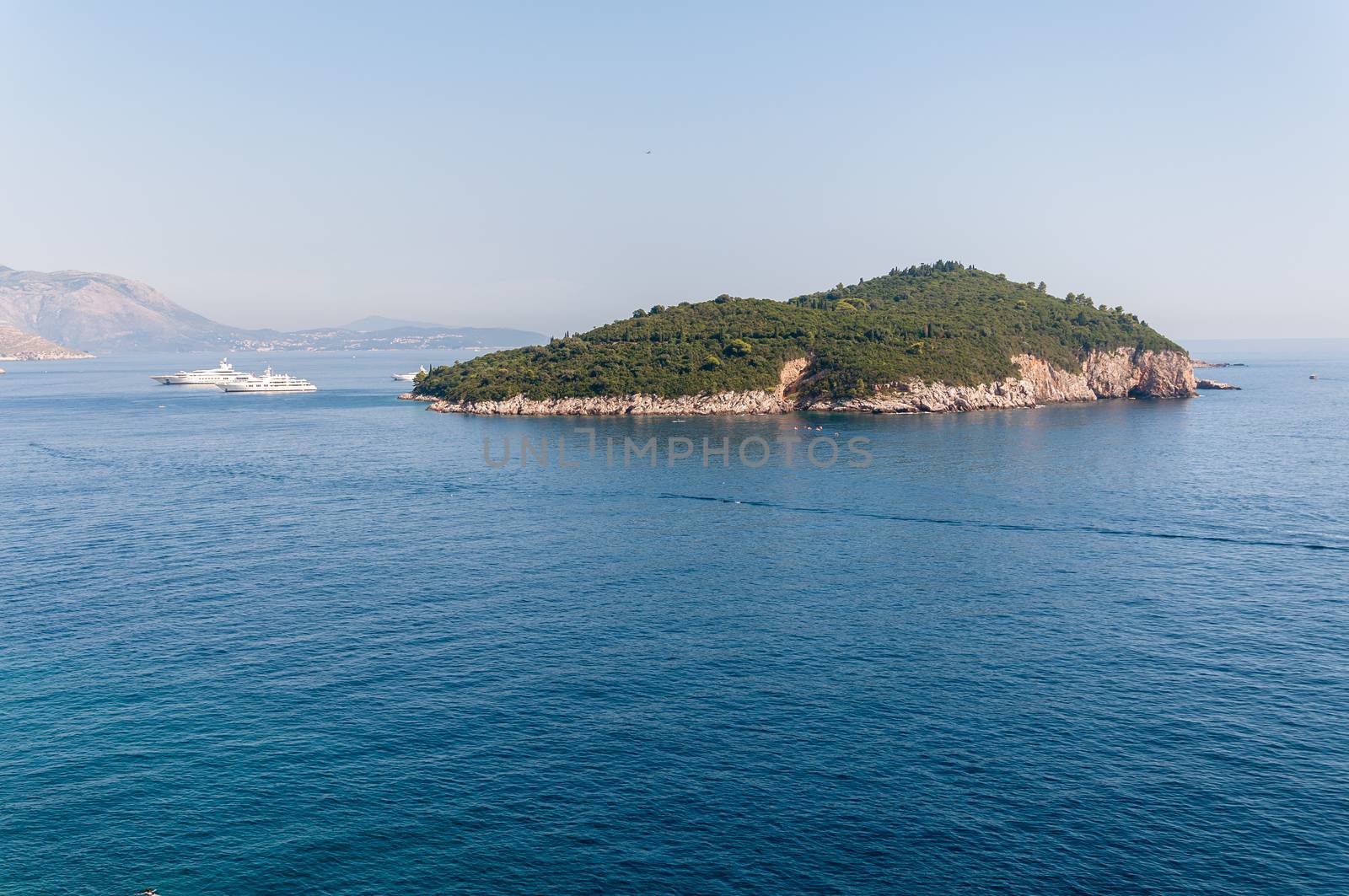 The Lokrum Island on the Adriatic Sea in Croatia, view from the Dubrovnik city.