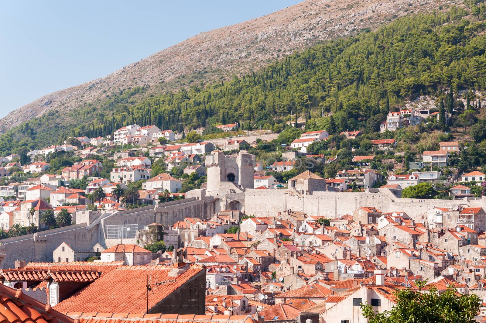 Red tiled rooftops in Dubrovnik Old City in Croatia