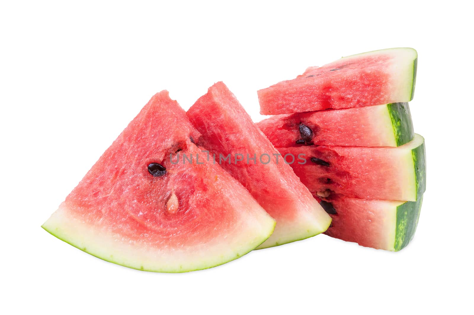 Watermelon pieces isolated on white background with clipping path