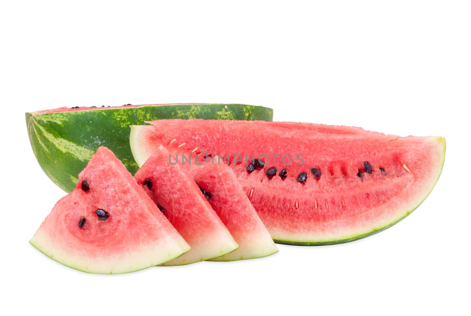 Watermelon pieces isolated on white background with clipping path