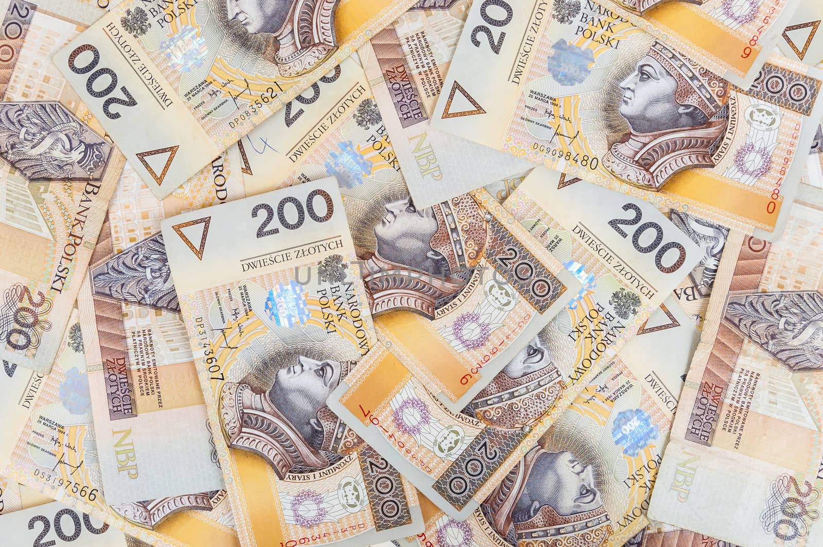 Background of 200 PLN - polish zloty banknotes