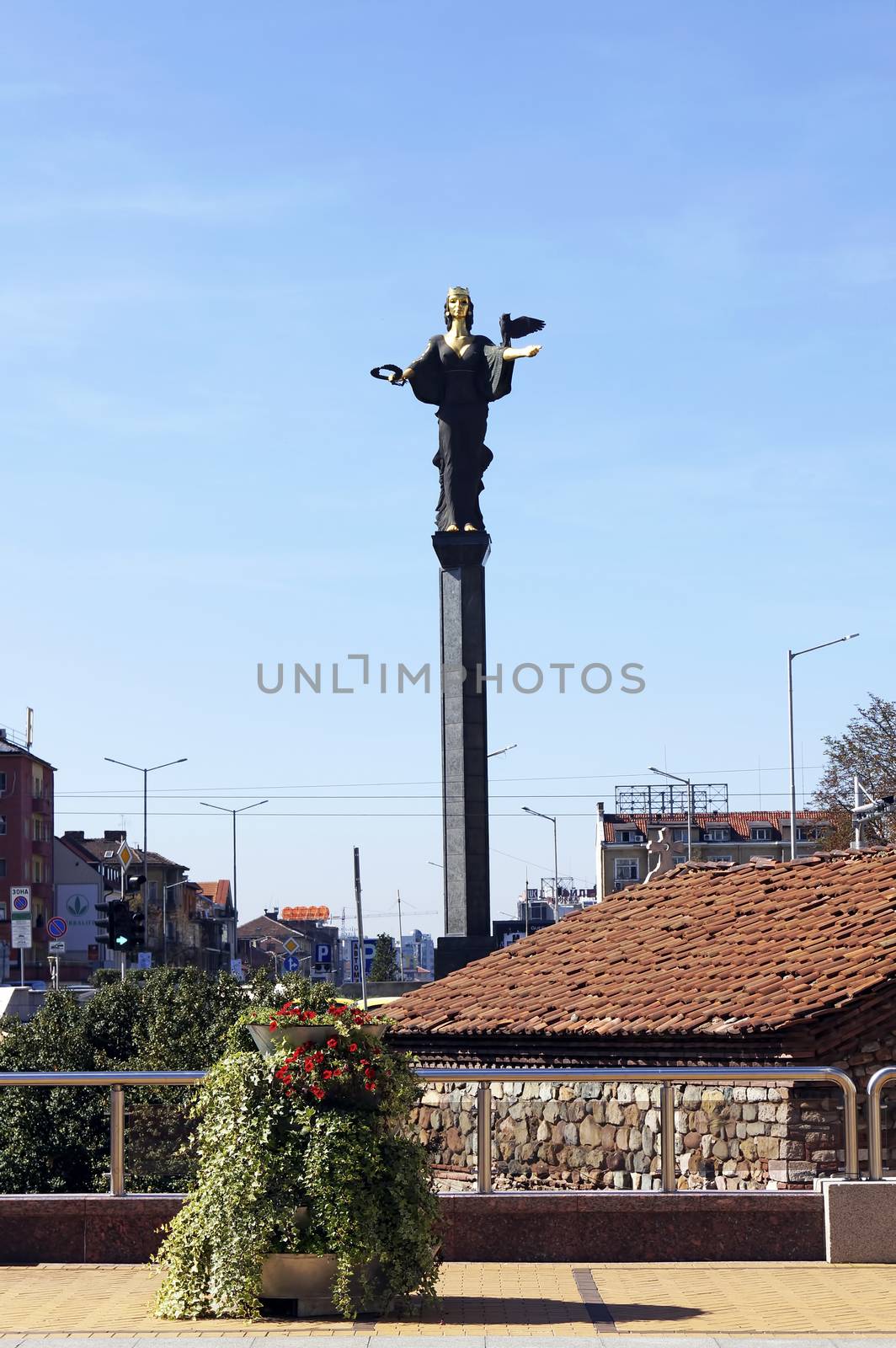 SOFIA, BULGARIA - OCTOBER 01, 2014: Statue of Saint Sofia, designed by the sculptor George Chapkanov in Sofia, Bulgaria 