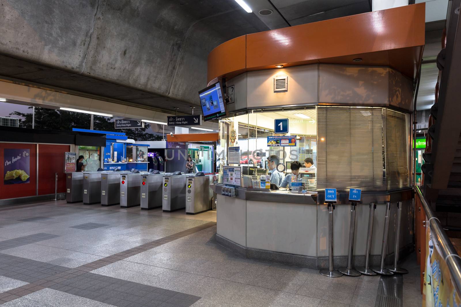 Bangkok, Thailand - January 18, 2016 : Ticket office at the BTS Mo Chit station at the evening with no people buying a ticket at the office but still have the officer inside the office. Daily passengers of BTS skytrain is around 700,000.