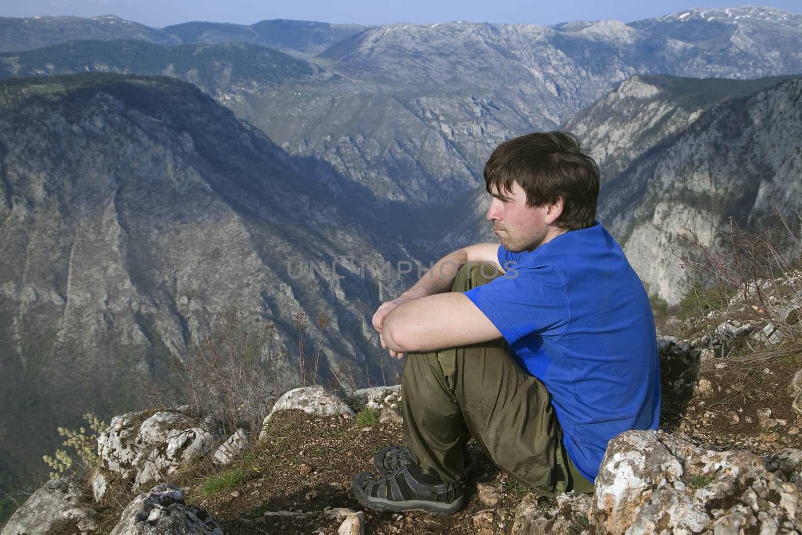 Canyon of river Tara, Montenegro and a man looking from above