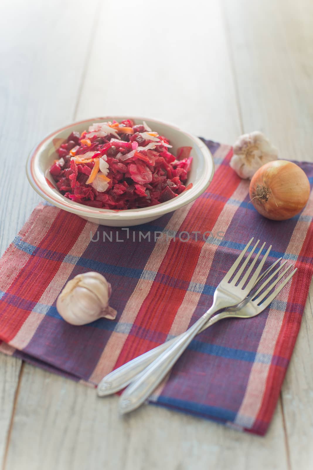 Russian salad and garlic by Linaga