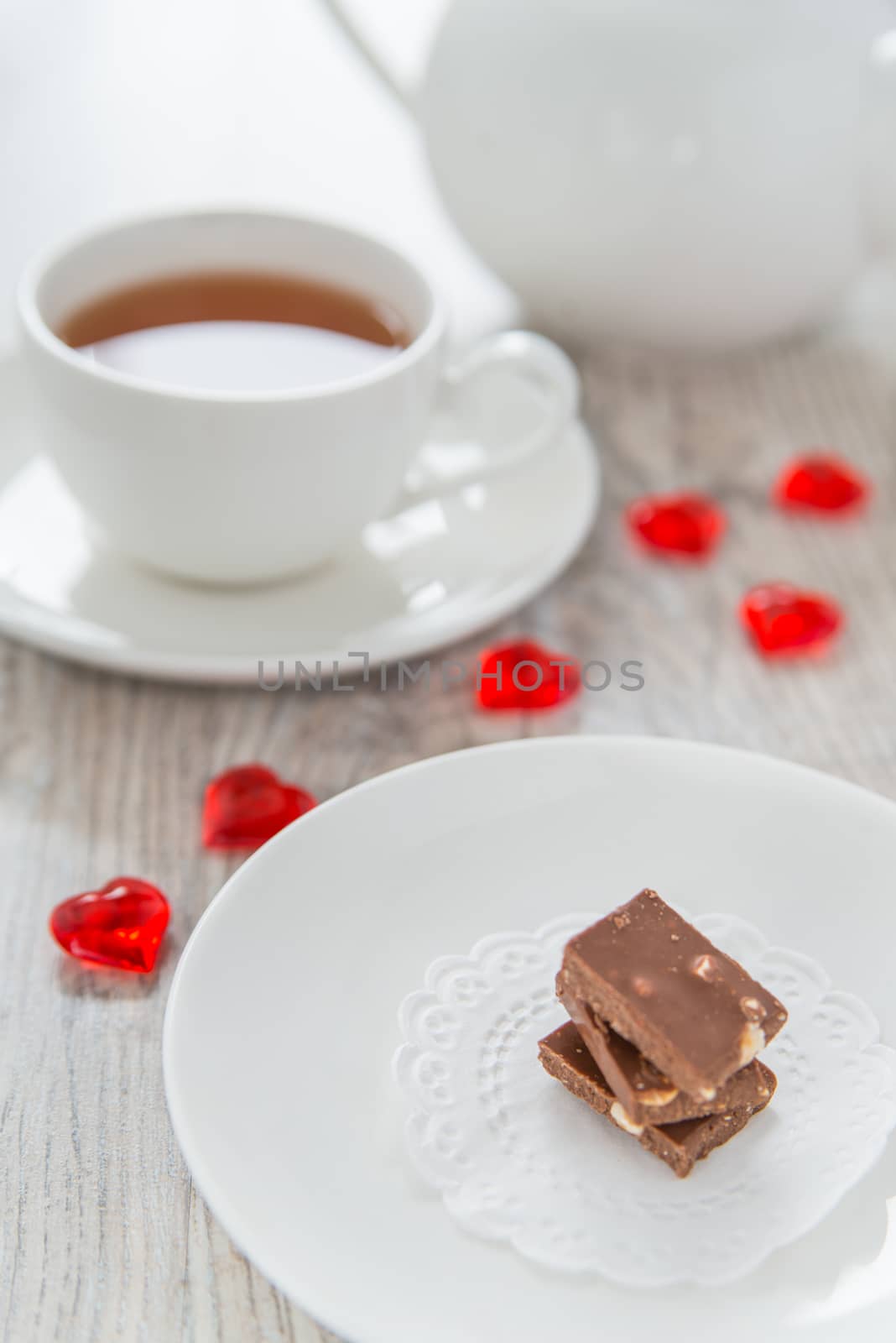Chocolate and tea on St. Valentine day
