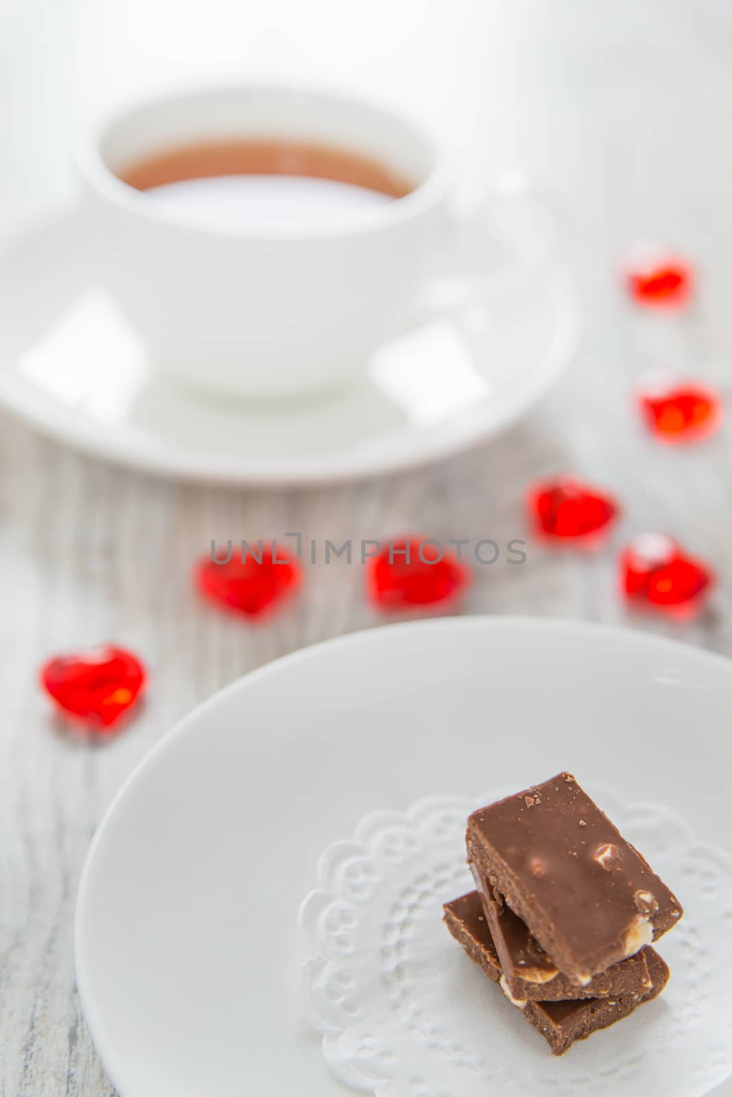 Chocolate and tea on St. Valentine day