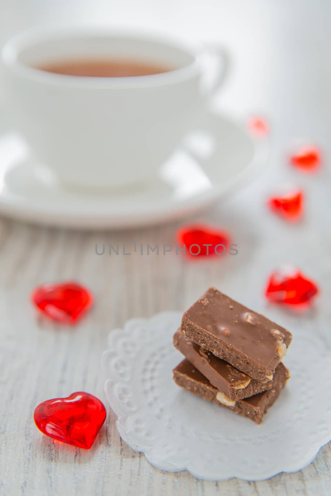 Chocolate and tea on St. Valentine day