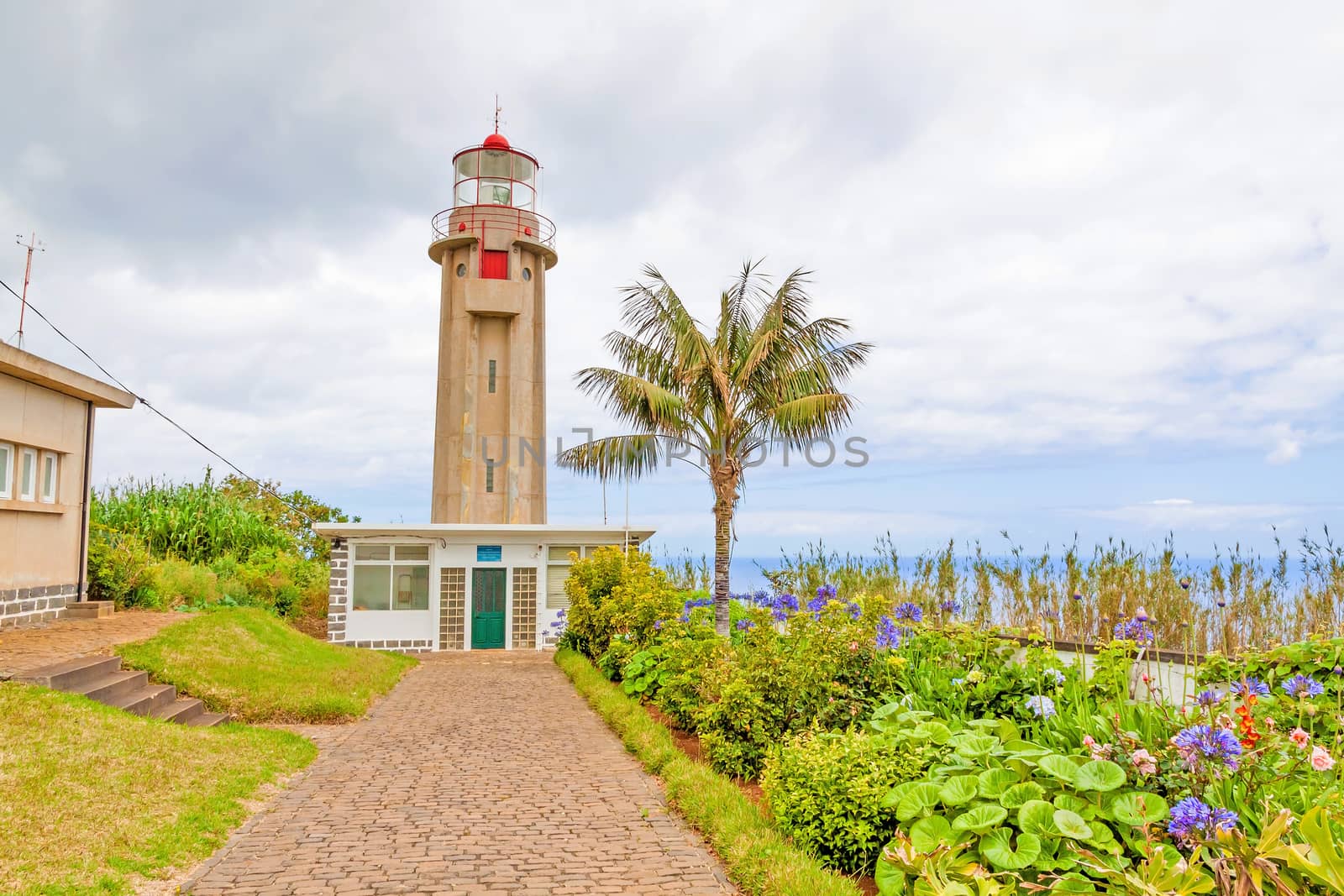 Sao Jorge, Madeira - June 7, 2013: Lighthouse Ponta de Sao Jorge - a famous tourist sight at the north coast of Madeira.