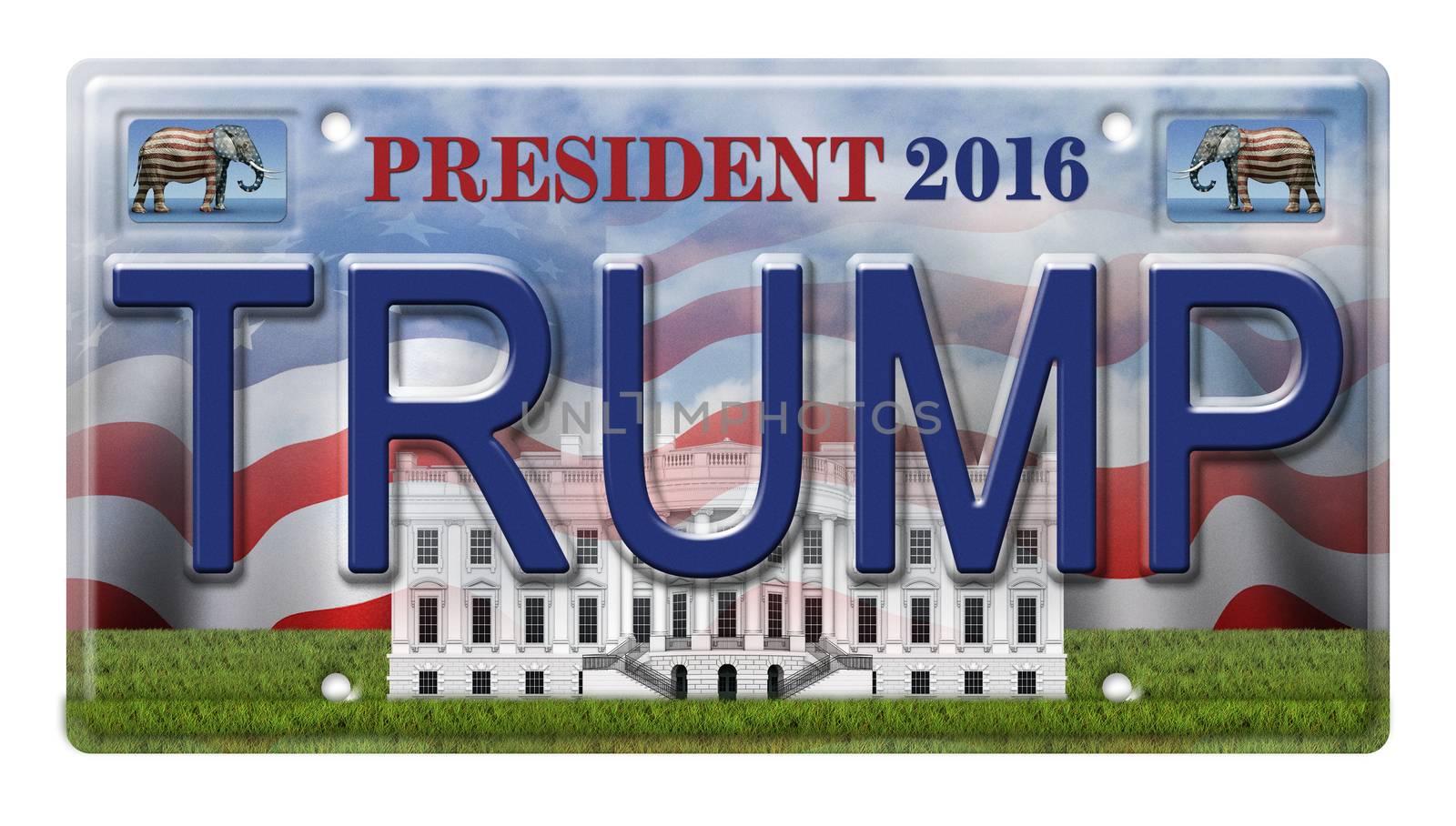 License Plate promoting Donald Trump as a candidate for the presidential election in 2016. Includes a clipping path.