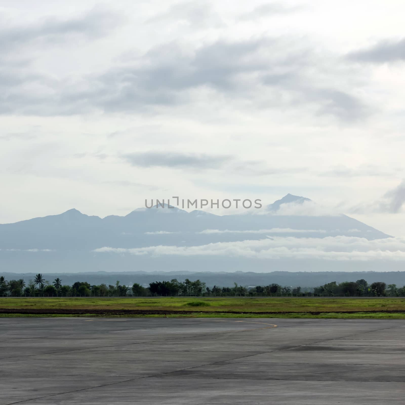 View runway with mountain and cloud background