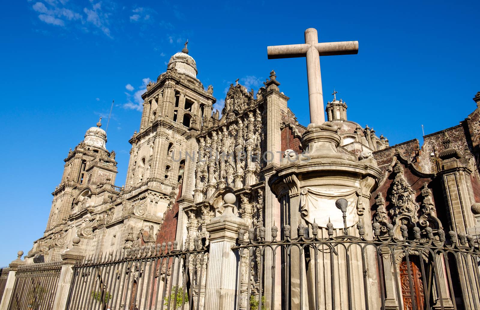 Scenic view of Cathedral Metropolitana and a cross, Mexico city, Mexico