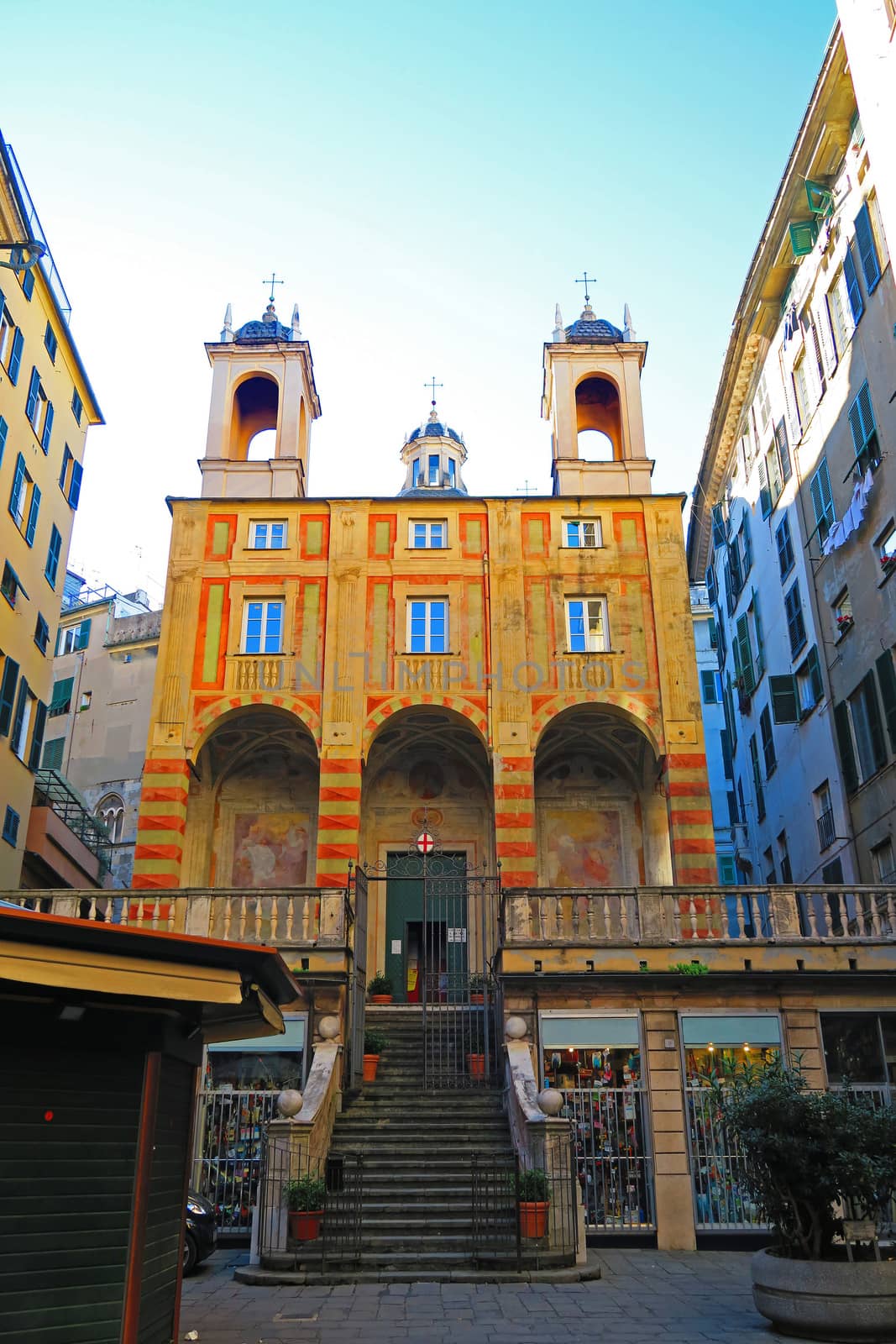 Genova,Italy,17 january 2016.View of the facade of the church of San Pietro in Banchi, in the historic center of Genoa. It was built between 1572 and 1585.